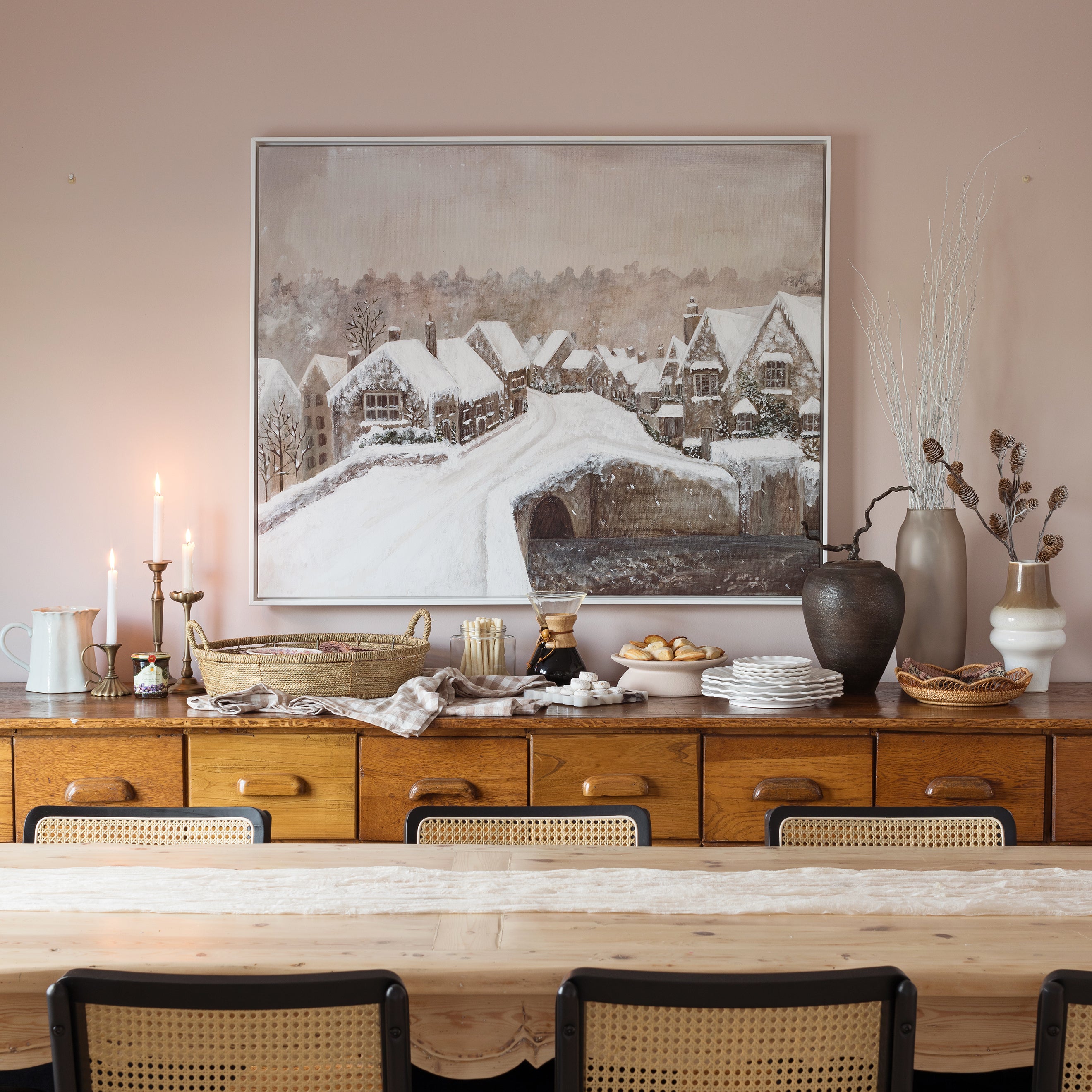 Snuggled Up Village Canvas Wall Art