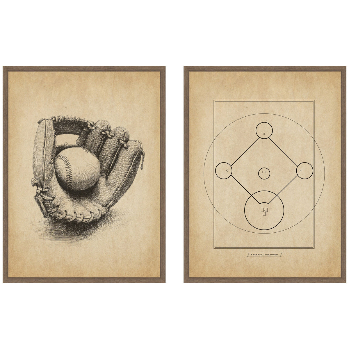 Vintage Baseball 2 Piece Framed Canvas Wall Art Set by The Creative Bunch Studio