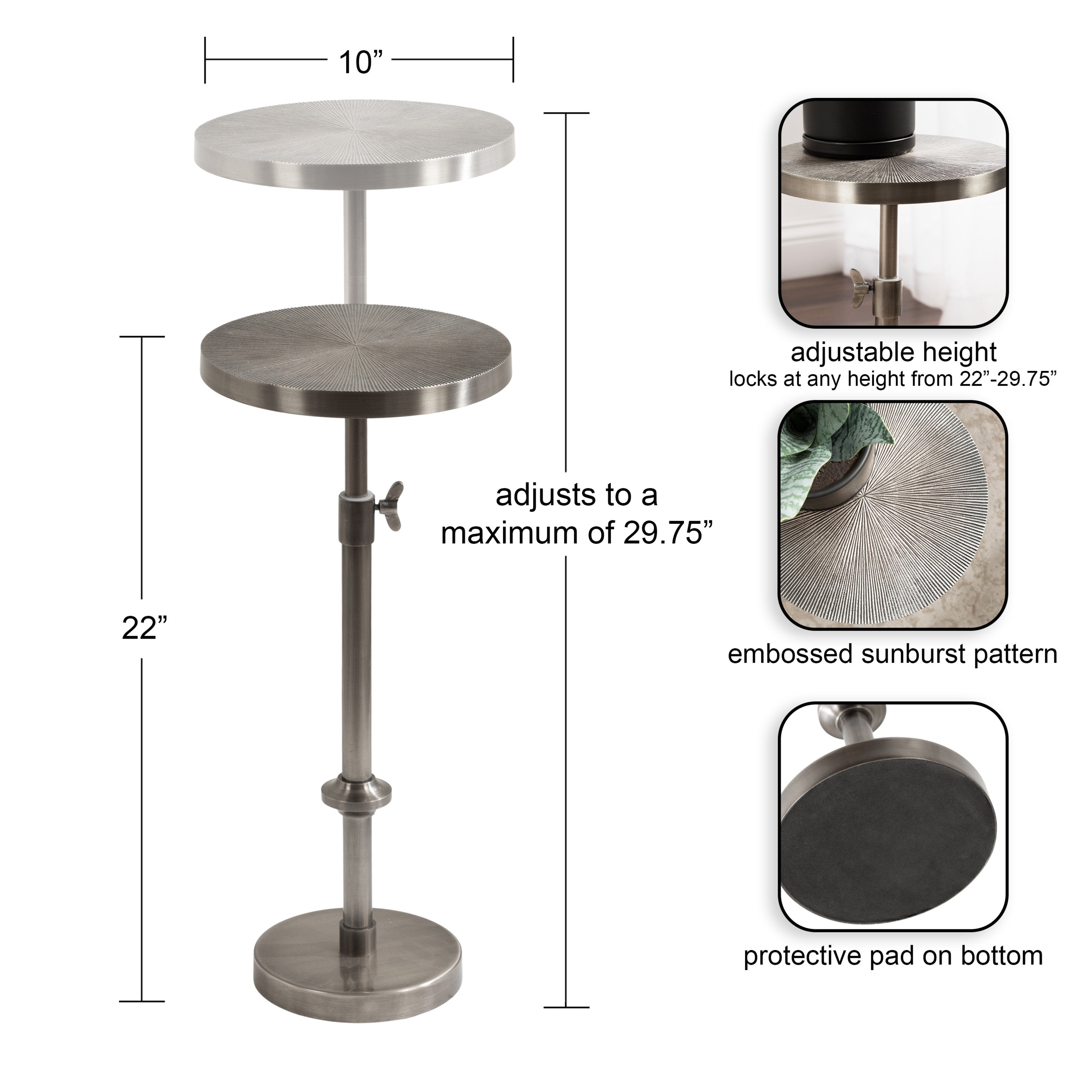 Engles Adjustable Embossed Metal Table and Plant Stand