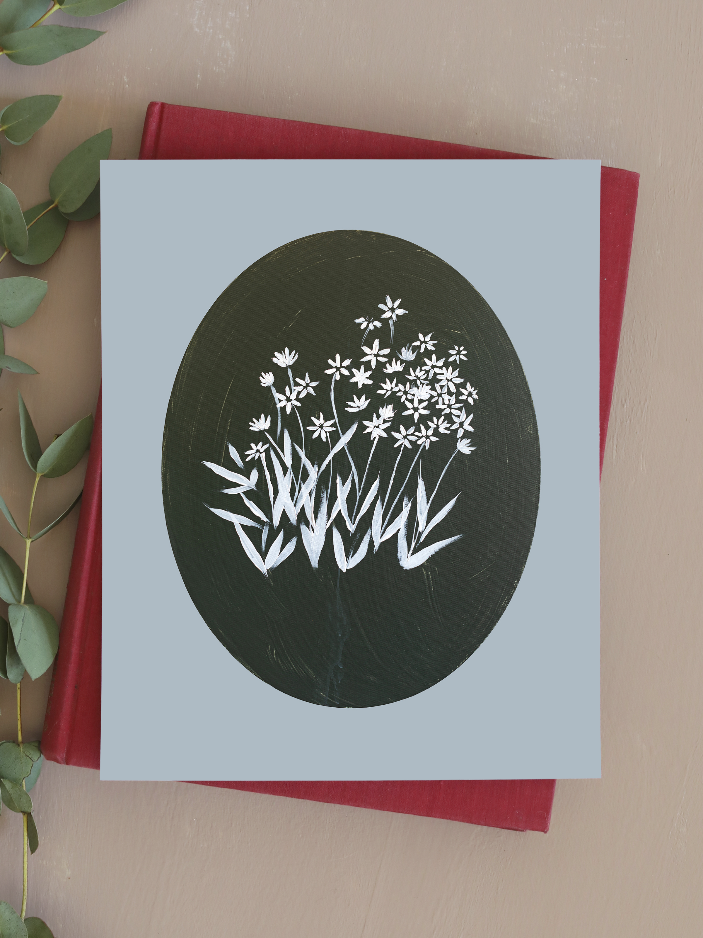 Bethlehem Flower Oval | Dusty Blue | Canvas