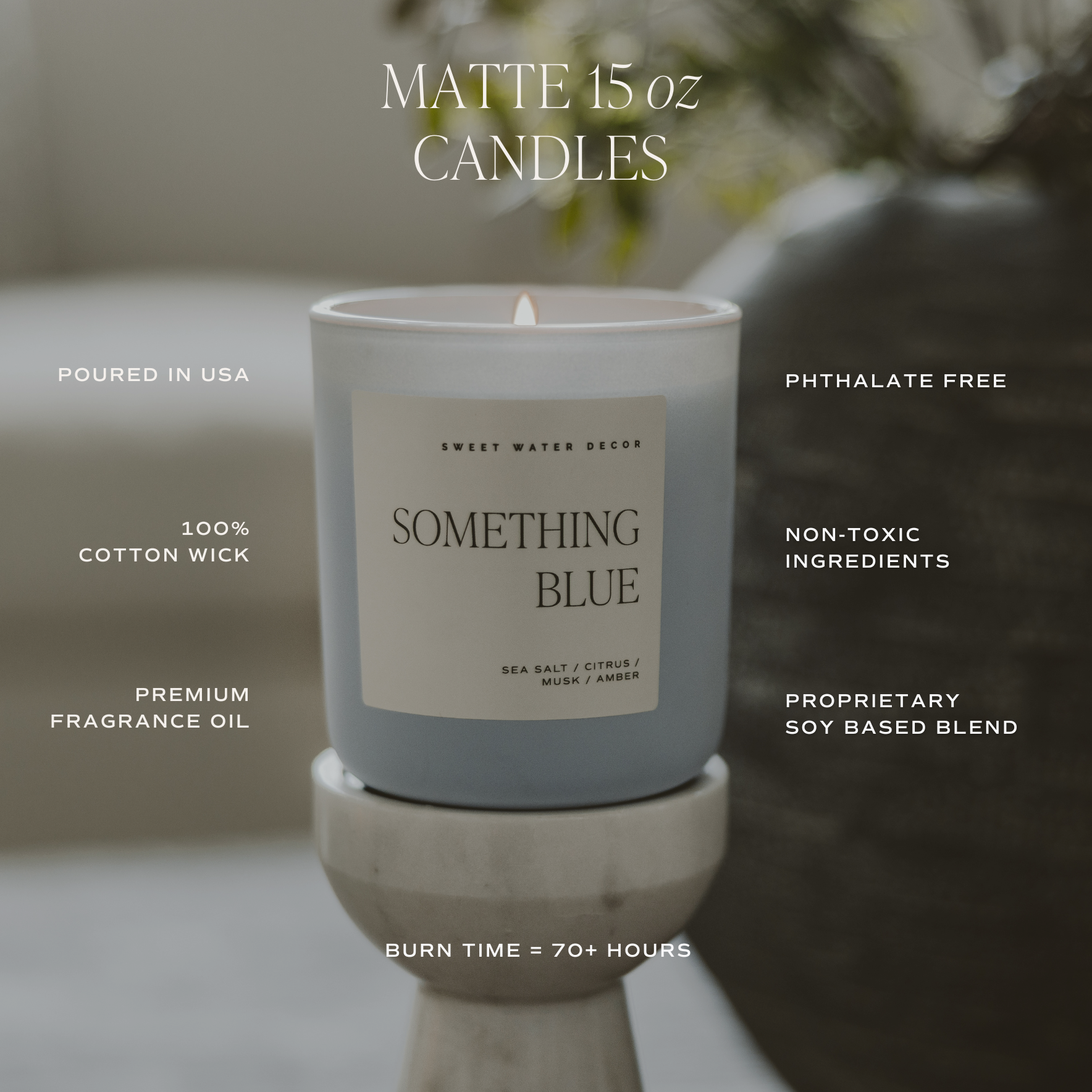 Something Blue Soy Candle (15 oz Blue Matte Jar – Salt and Sea)