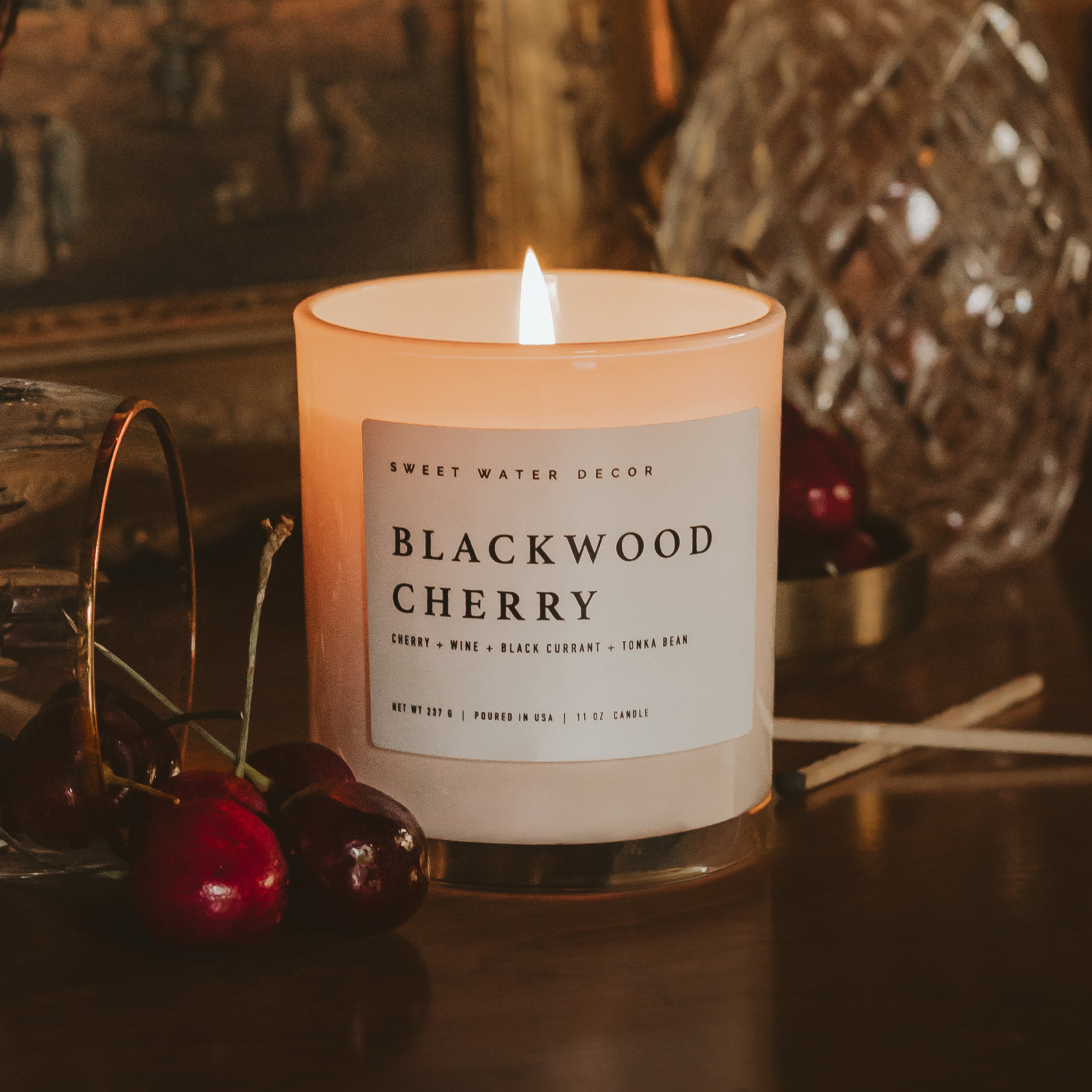 Blackwood Cherry Soy Candle (11 oz White Jar)