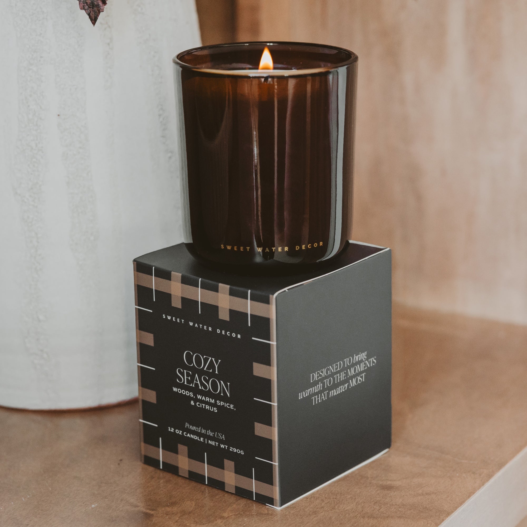 Cozy Season Soy Candle (12oz Boxed Amber Tinted Glass Jar)