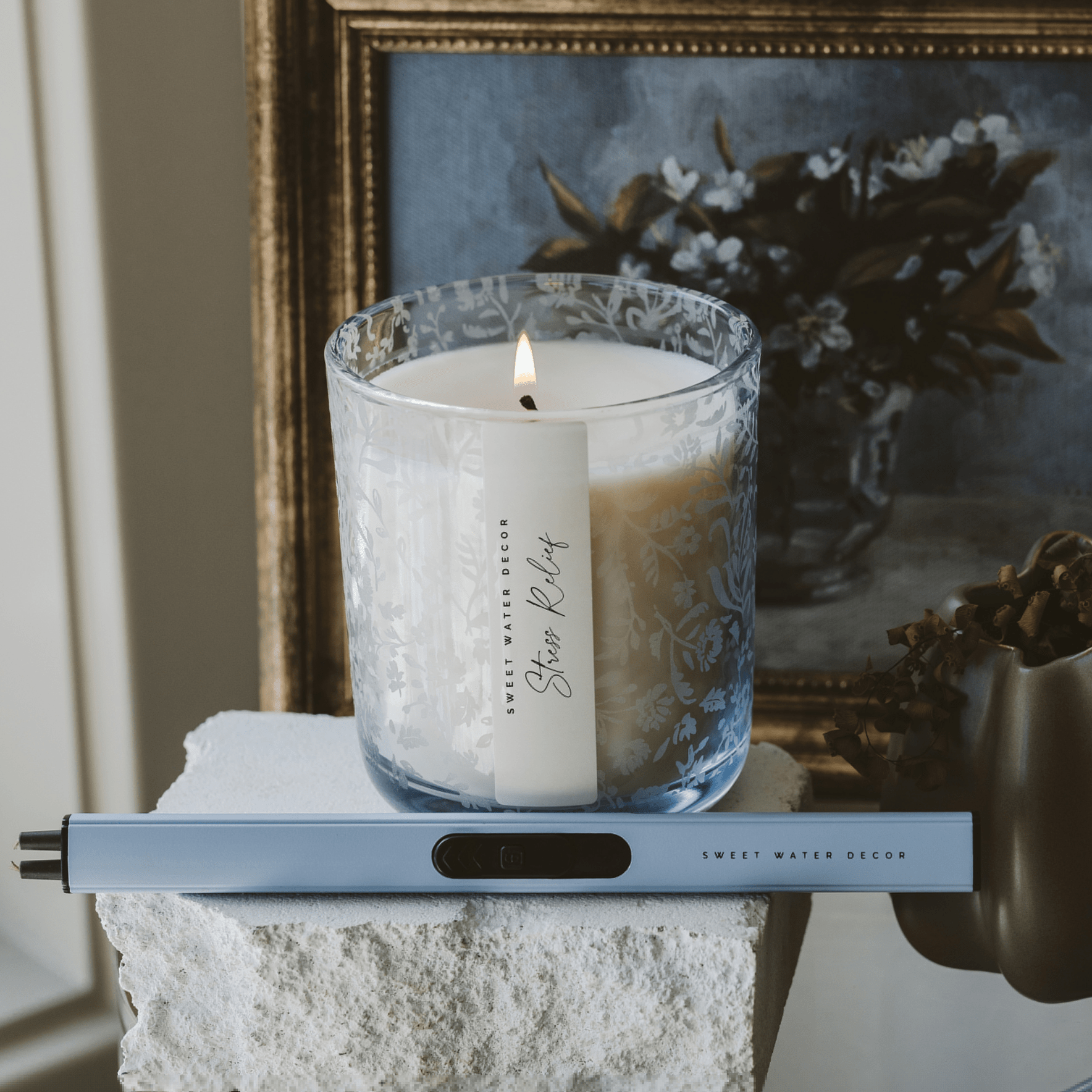 Stress Relief Soy Candle (12 oz Blue Tinted Glass Jar)