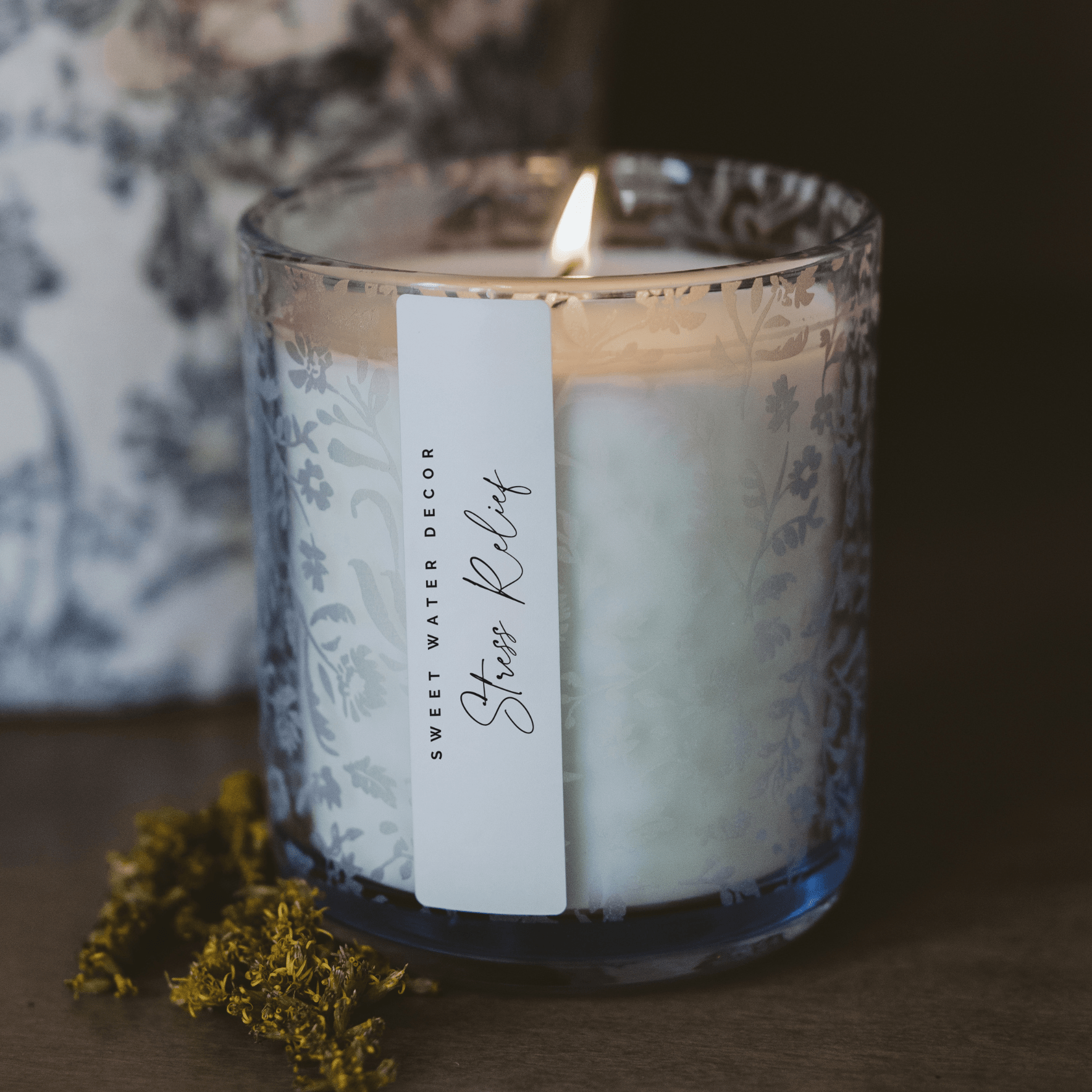 Stress Relief Soy Candle (12 oz Blue Tinted Glass Jar)