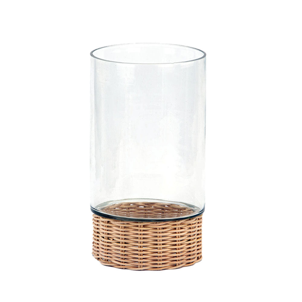 Handcrafted Clear Glass and Natural Rattan Candleholder