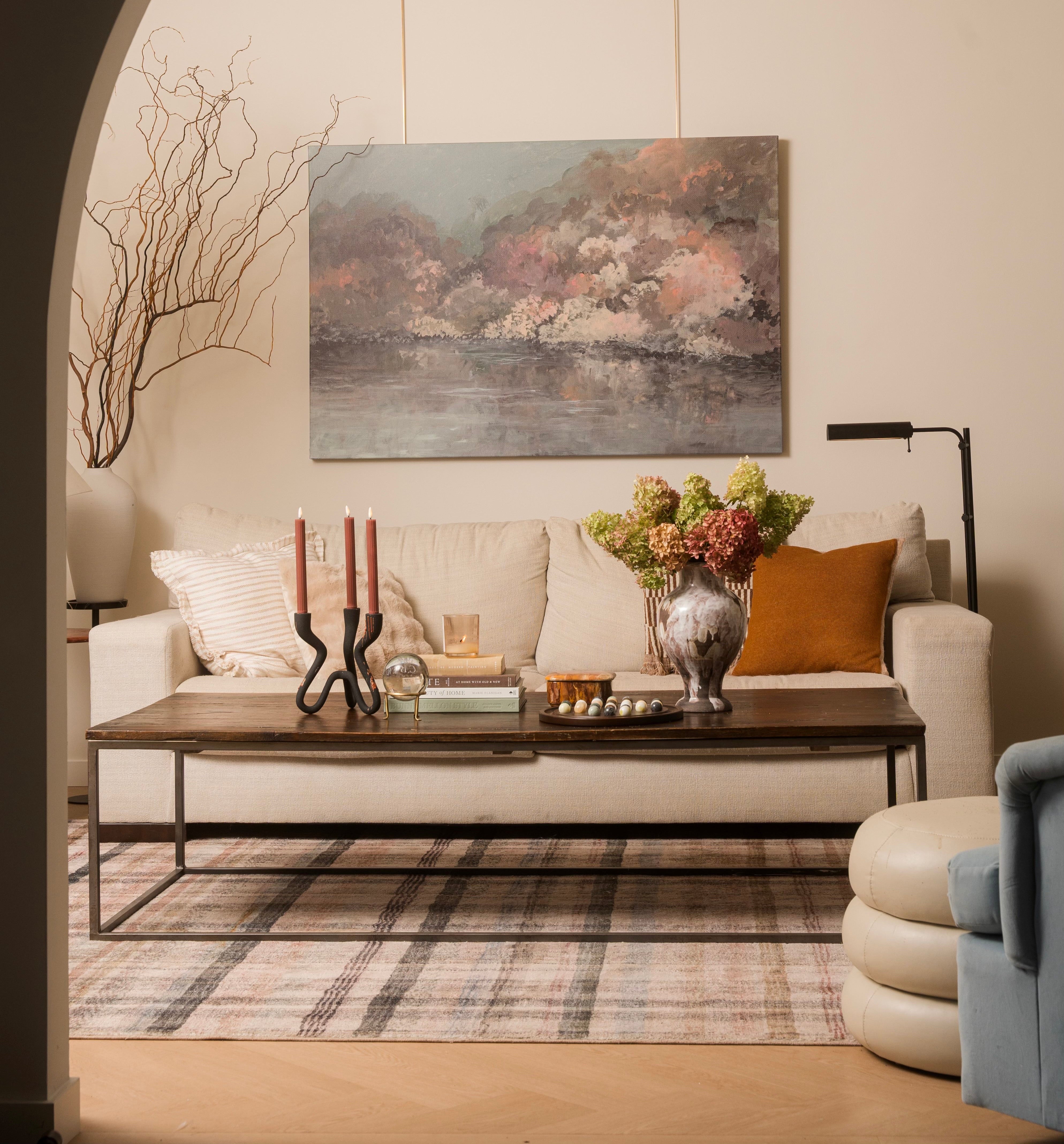 Autumn Shoreline Textured Canvas Wall Art . Rectangle