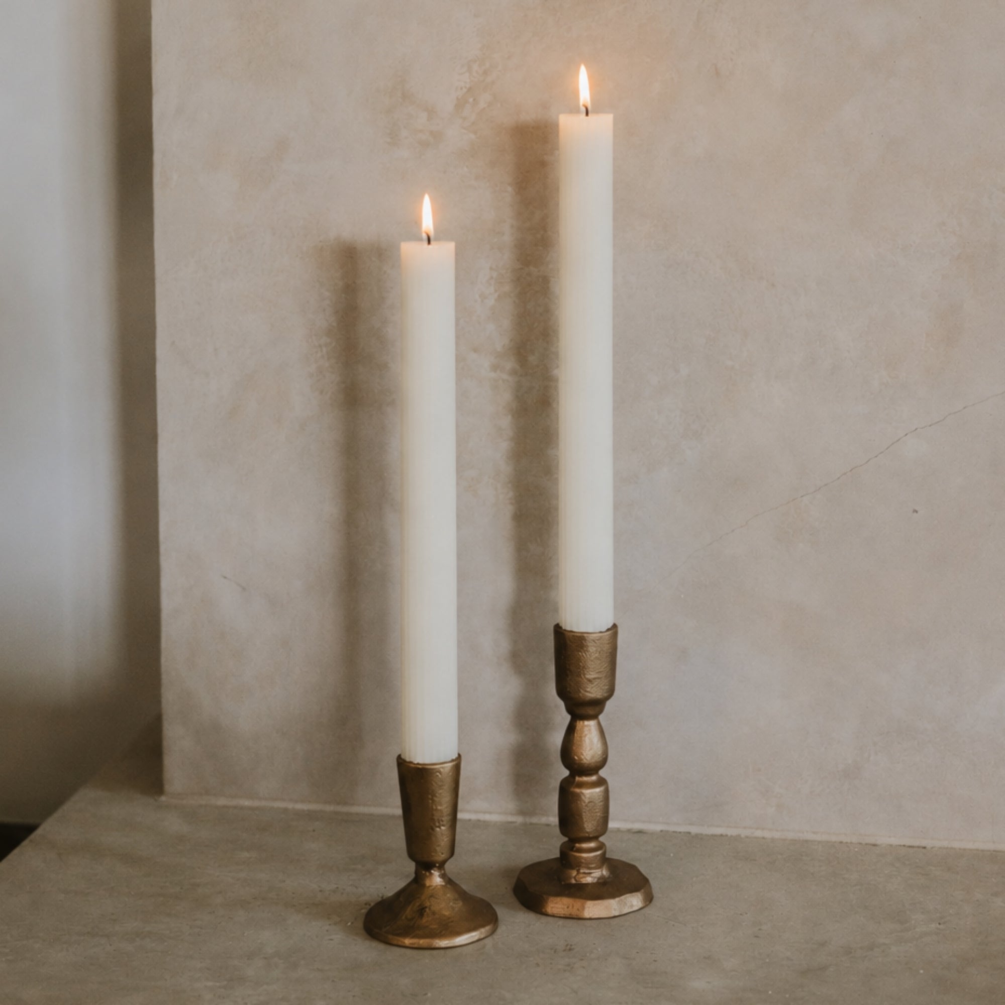 Gold Cast Iron Taper Candle Holders (Set of 2)