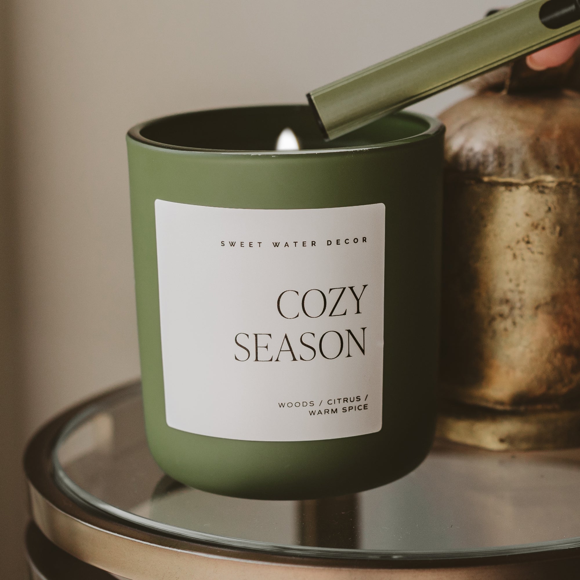 Cozy Season Soy Candle (15oz Olive Matte Jar)