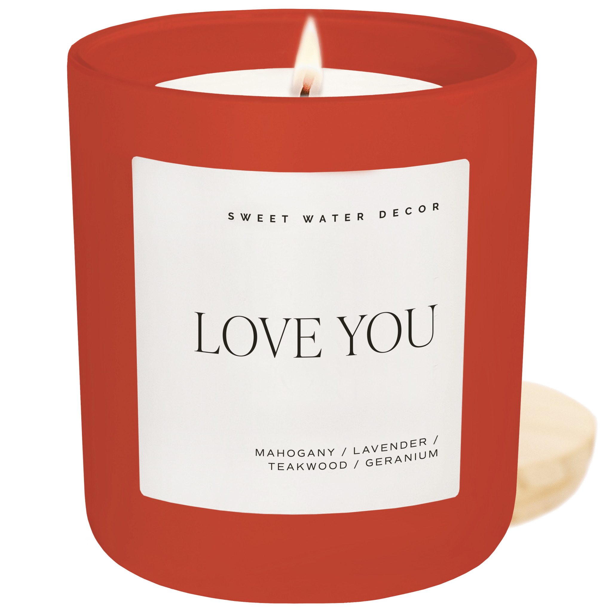 Love You Soy Candle (15 oz Red Matte Jar - Driftwood and Mahogany)