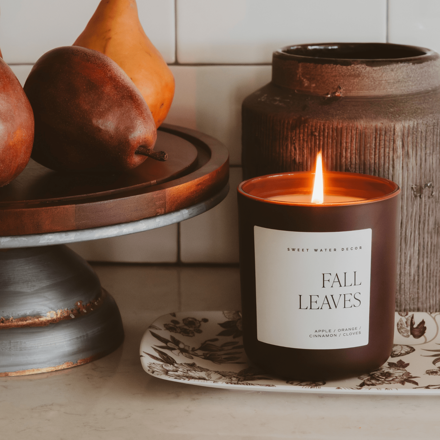 Fall Leaves Soy Candle (15oz Brown Matte Jar)