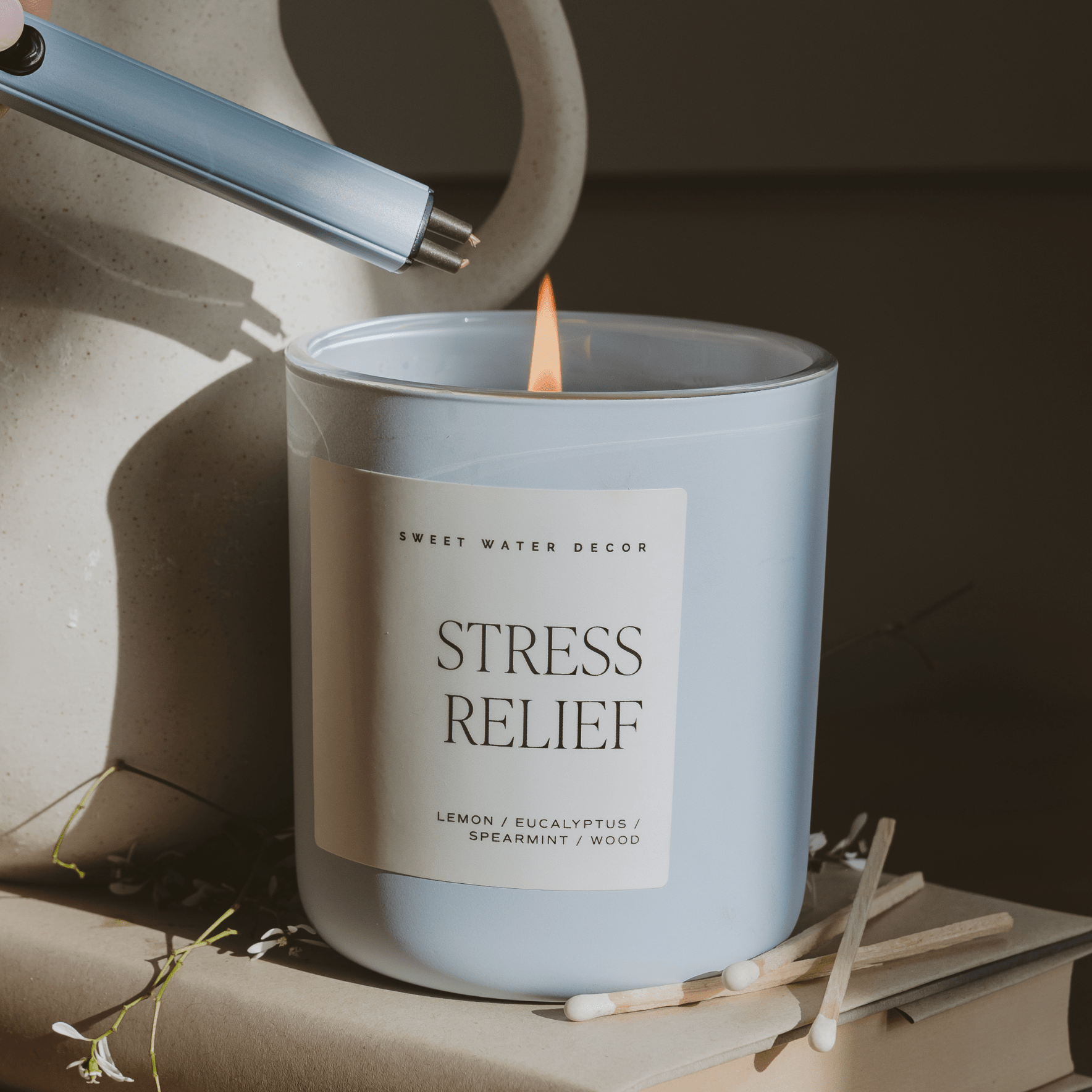 Stress Relief Soy Candle (15 oz Blue Matte Jar)