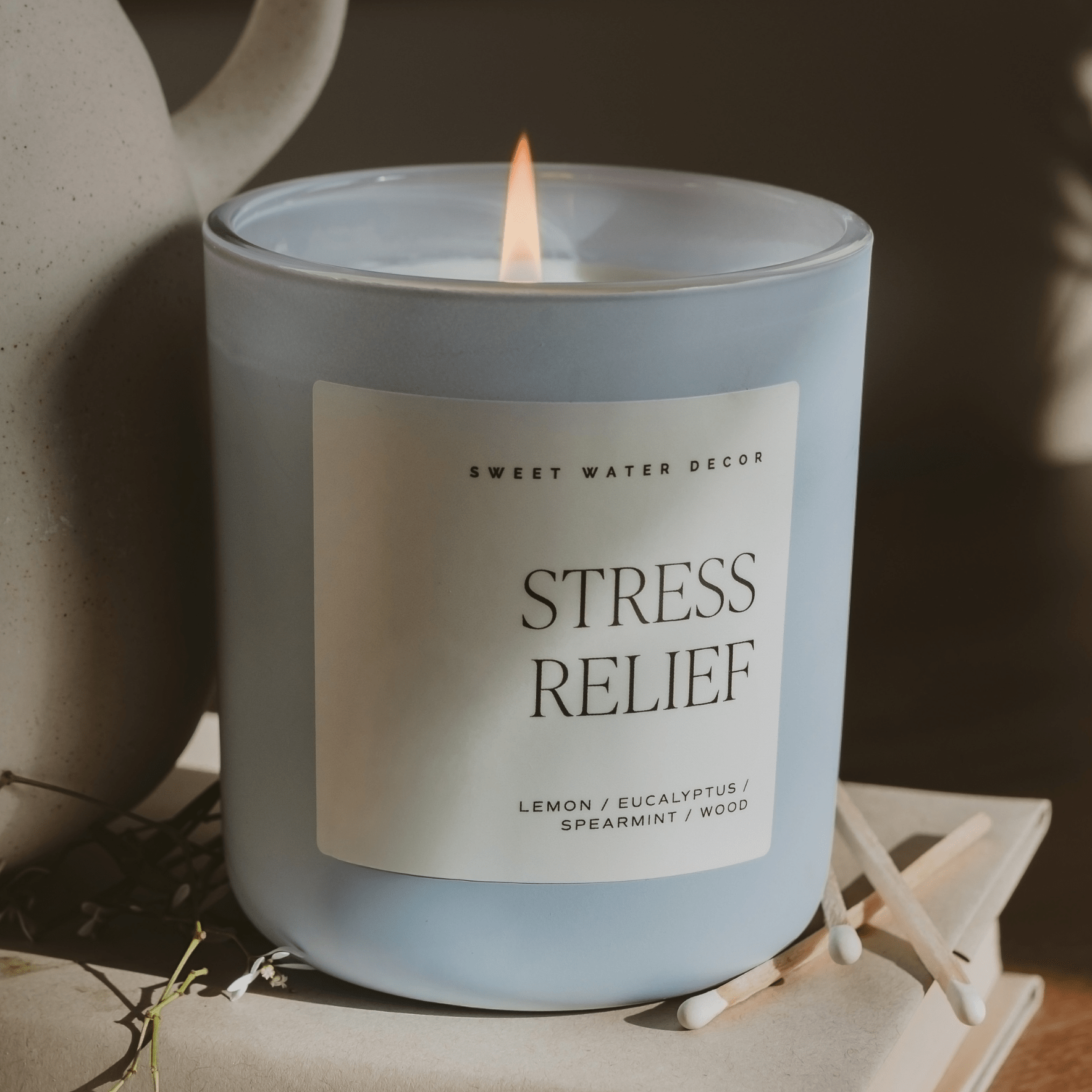 Stress Relief Soy Candle (15 oz Blue Matte Jar)