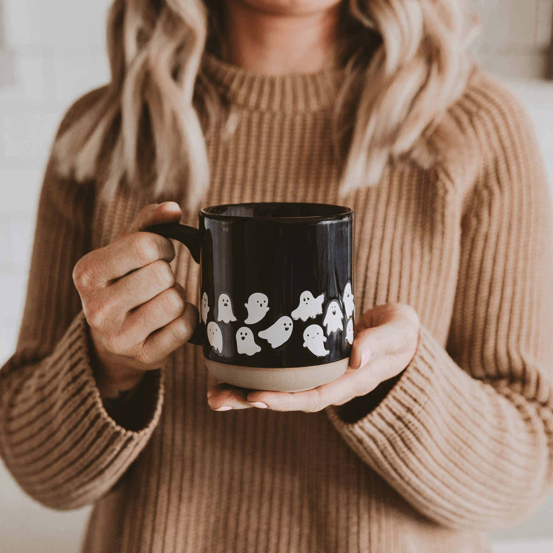 Ghosts 14 oz Black Stoneware Coffee Mug
