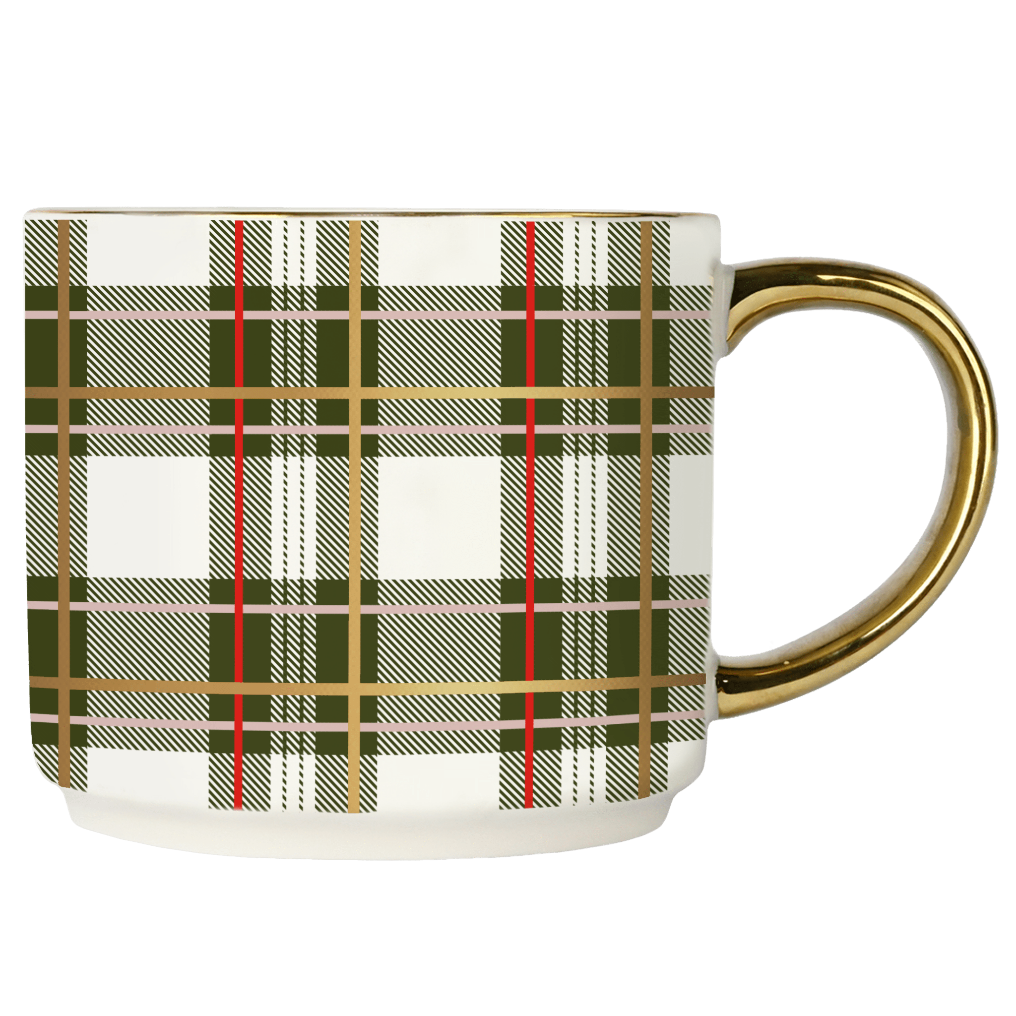 Green Plaid 14oz. Gold Handle Coffee Mug