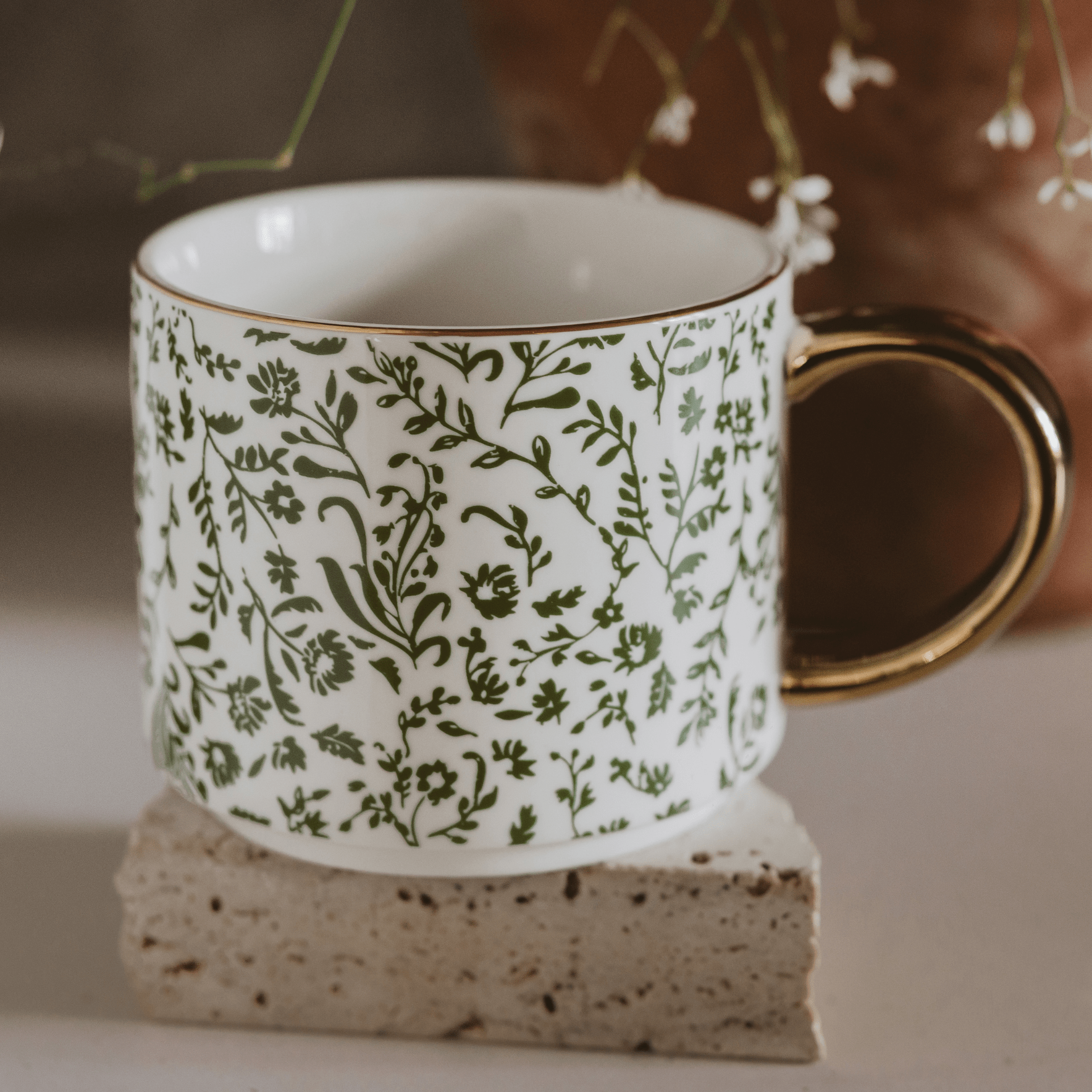 Green Ditsy Floral 14 oz Coffee Mug