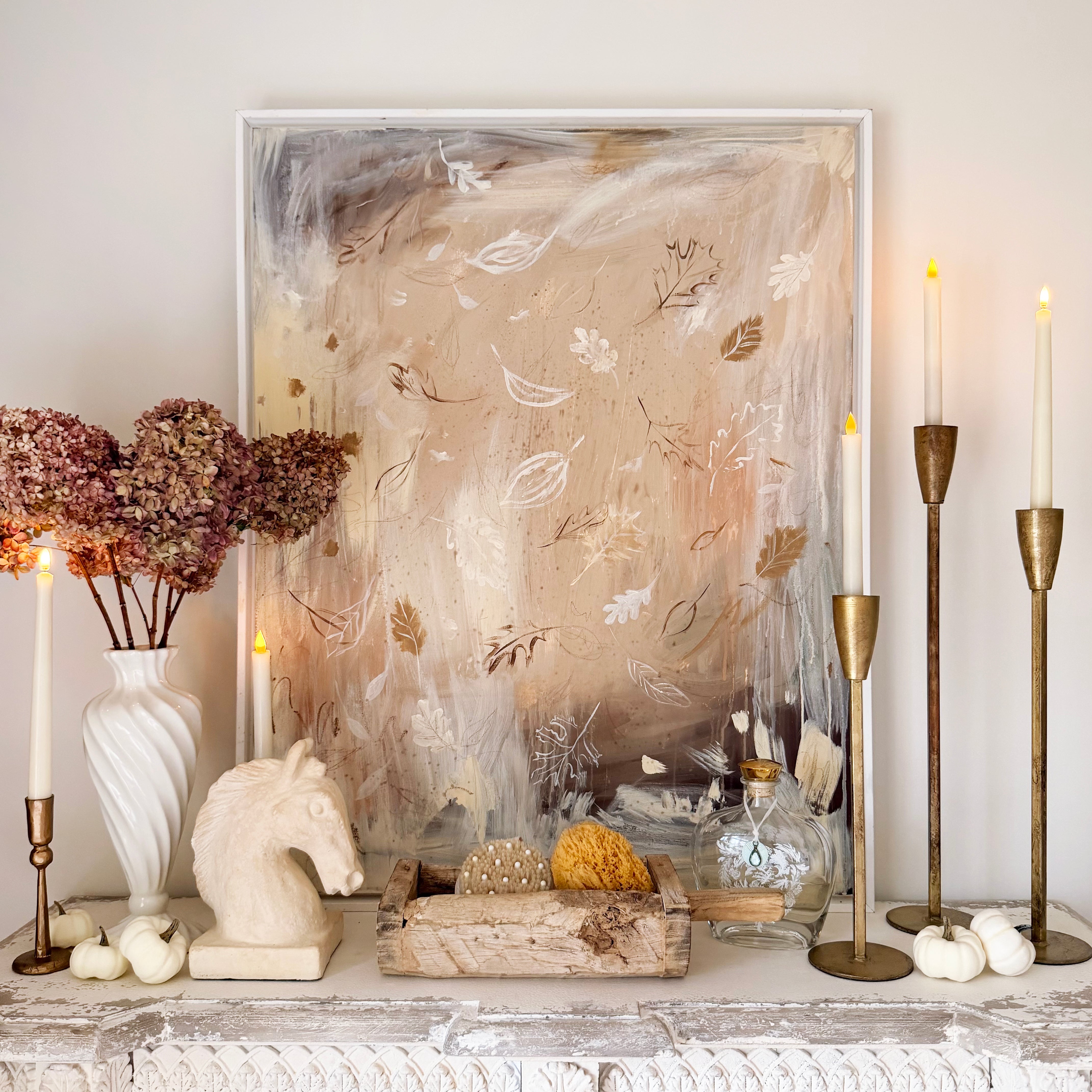 Creamy Leaves Canvas Wall Art