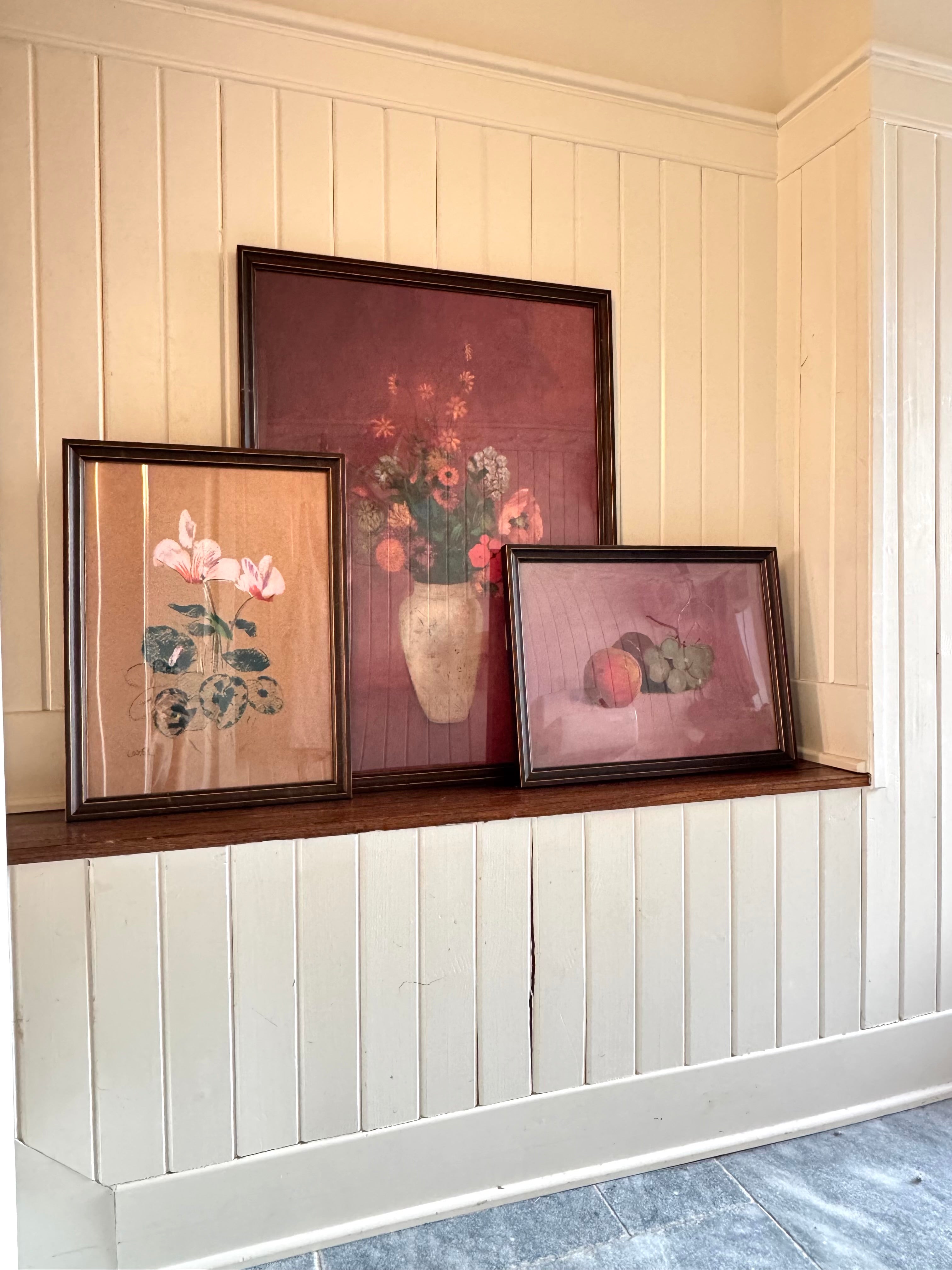 3 Piece Framed Wall Art Print Set (Cyclamen, Still Life with Fruit, & Bouquet in a Chinese Vase)