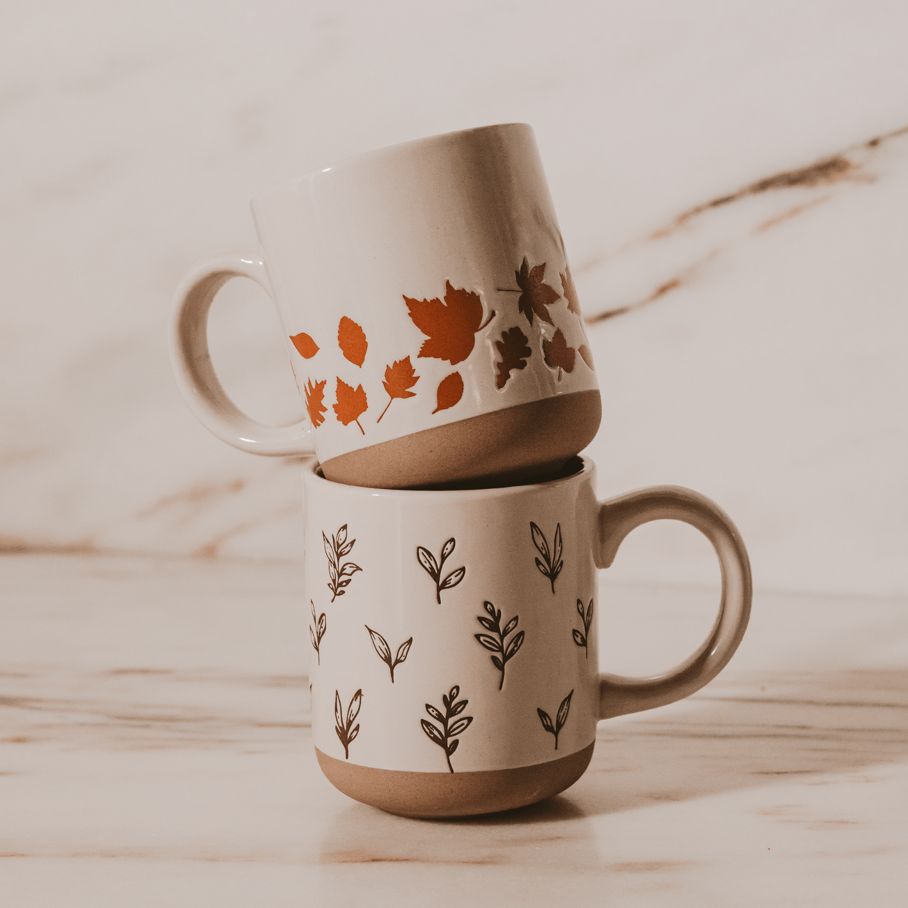 Brown Leaves Stoneware Coffee Mug (14oz)