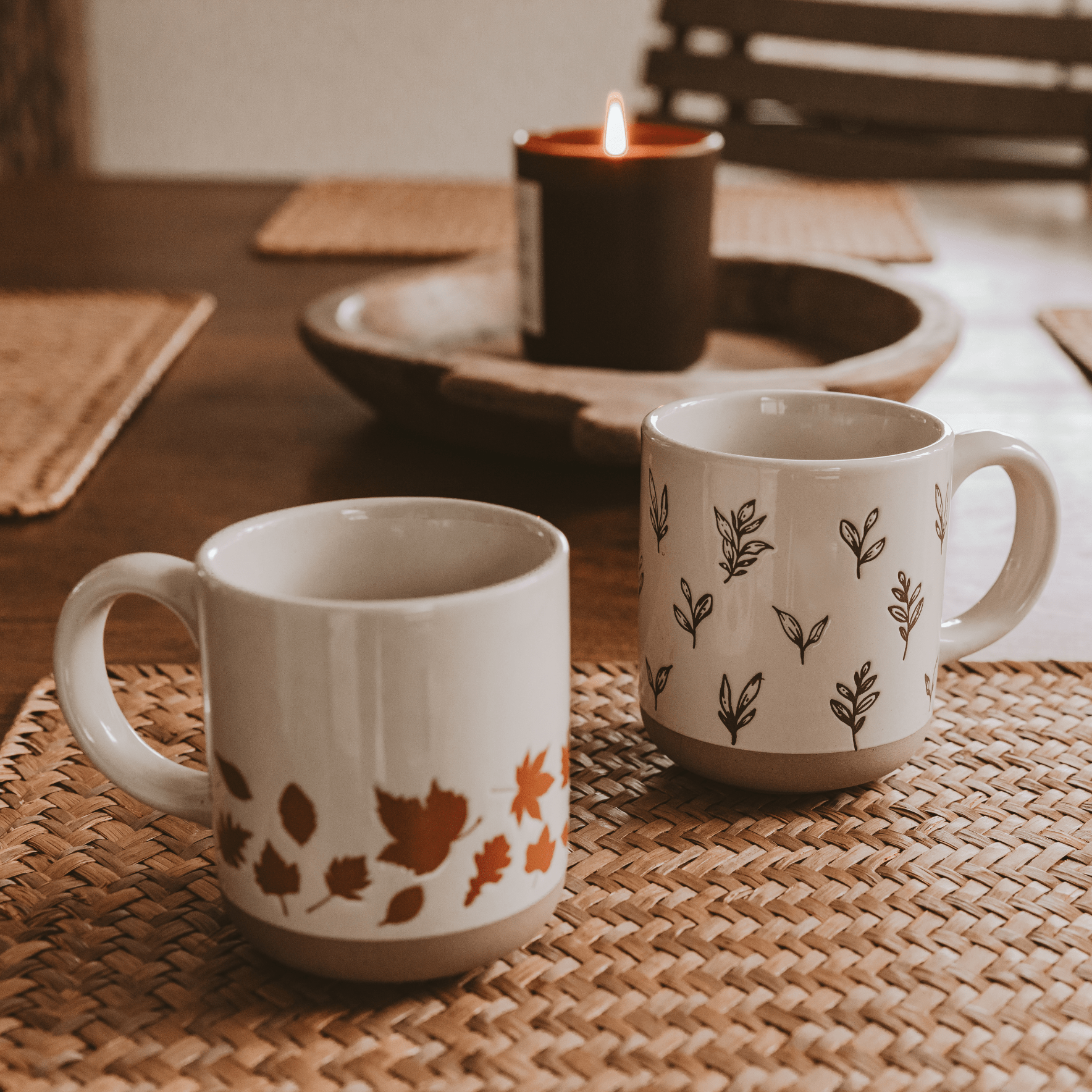 Brown Leaves Stoneware Coffee Mug (14oz)