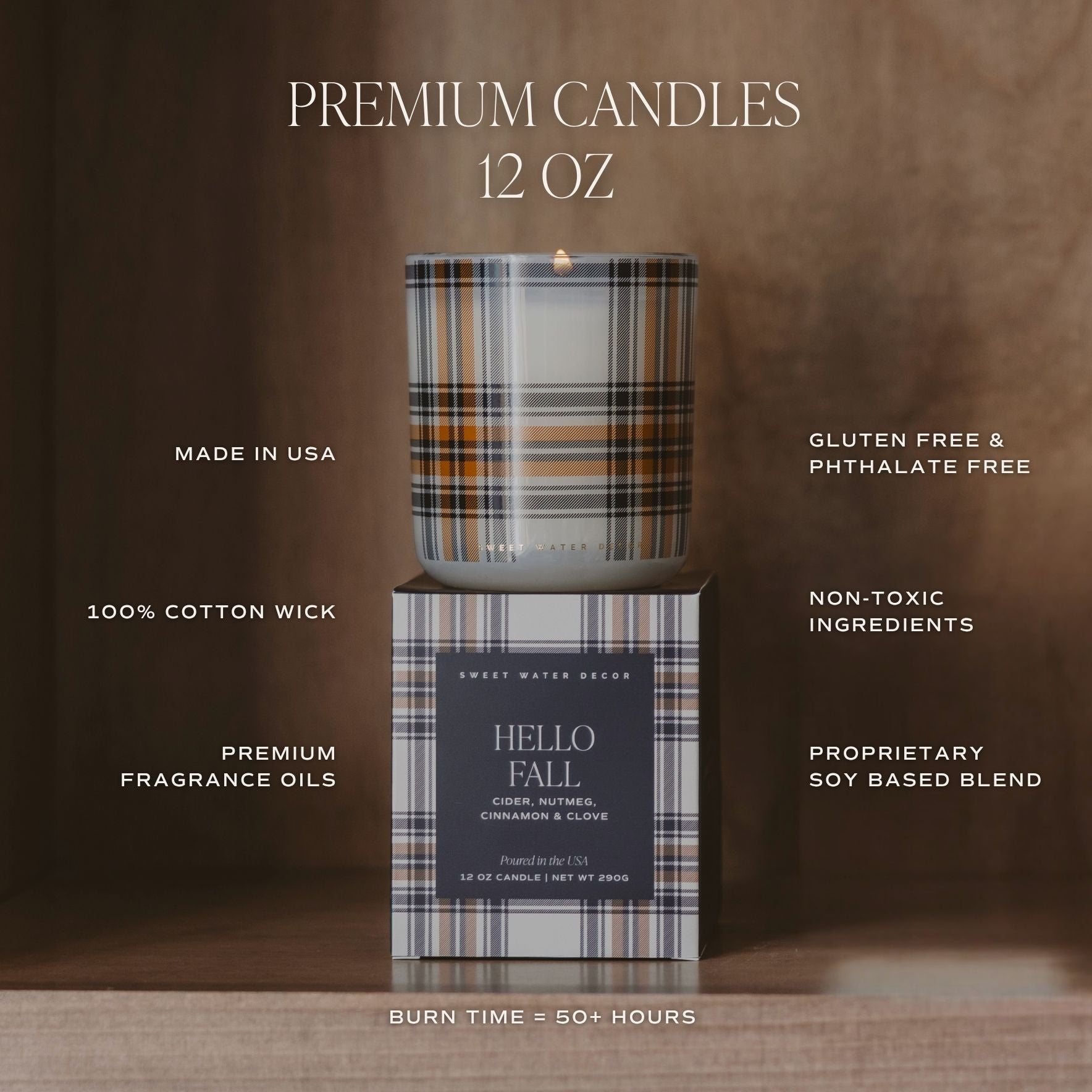 Fall Leaves Soy Candle (12oz Boxed Amber Tinted Glass Jar)
