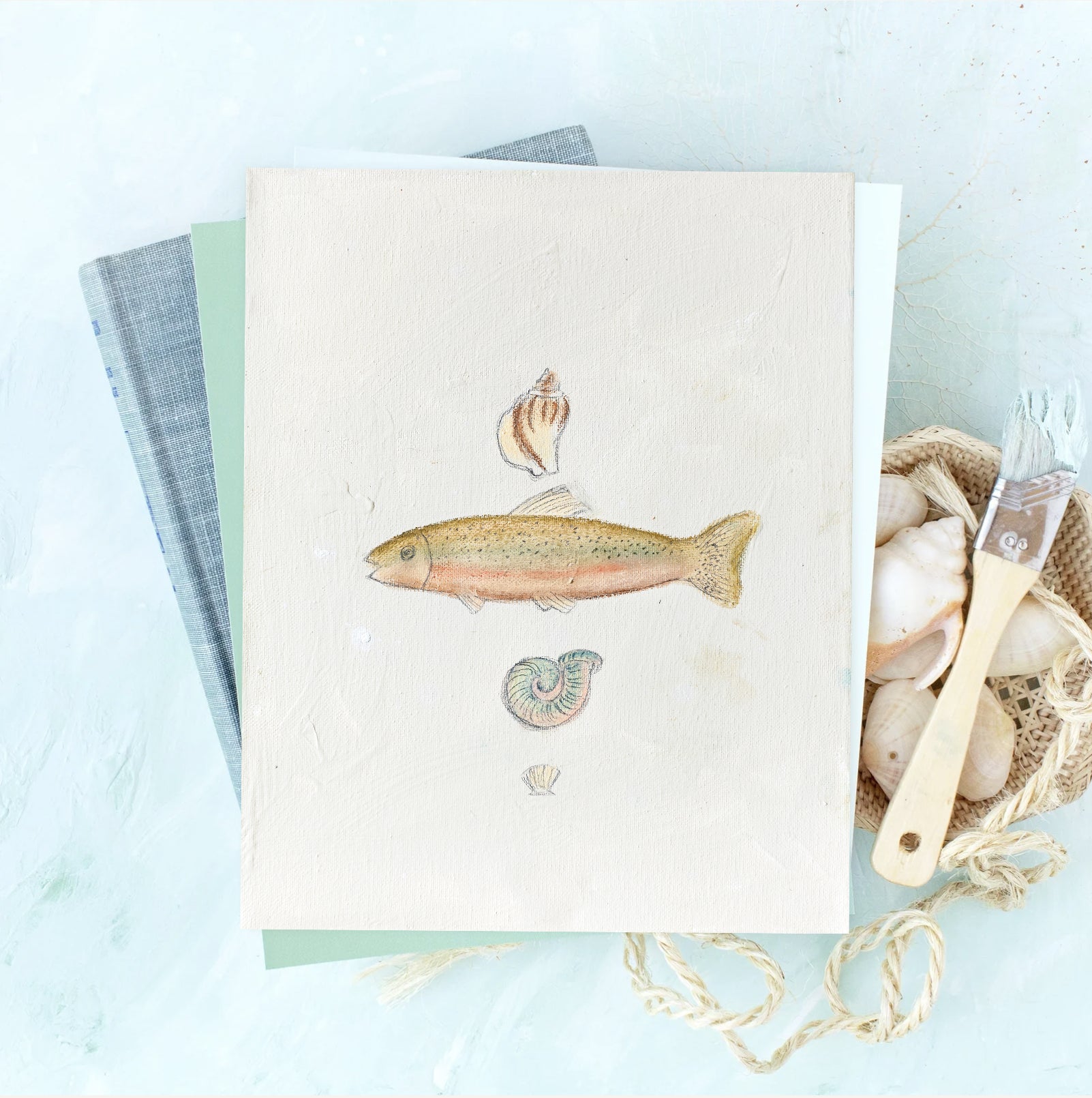 8x10 Luxe Art Print – Rainbow Trout & Fossil