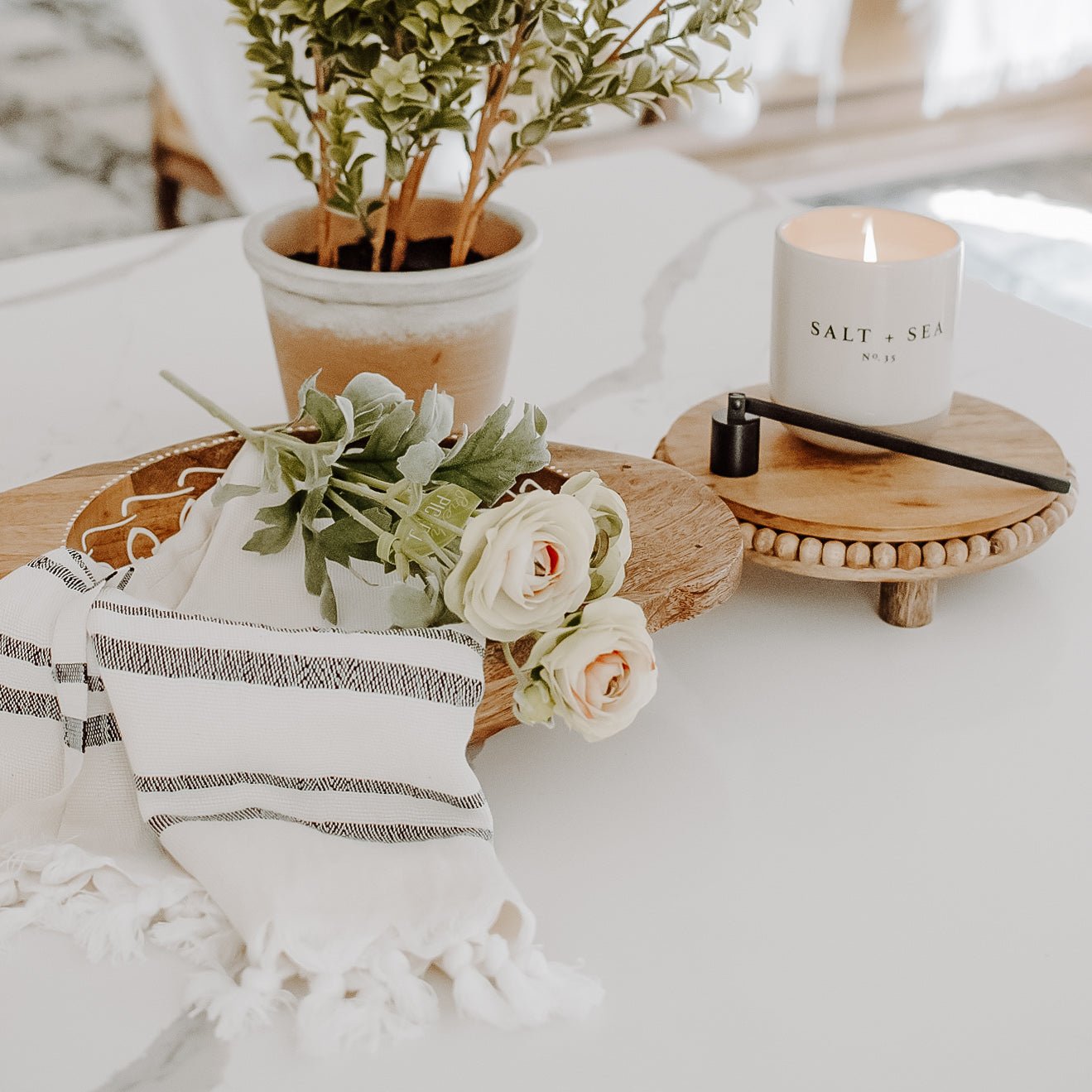 Haley Turkish Cotton + Bamboo Hand Towel (Two Stripe)