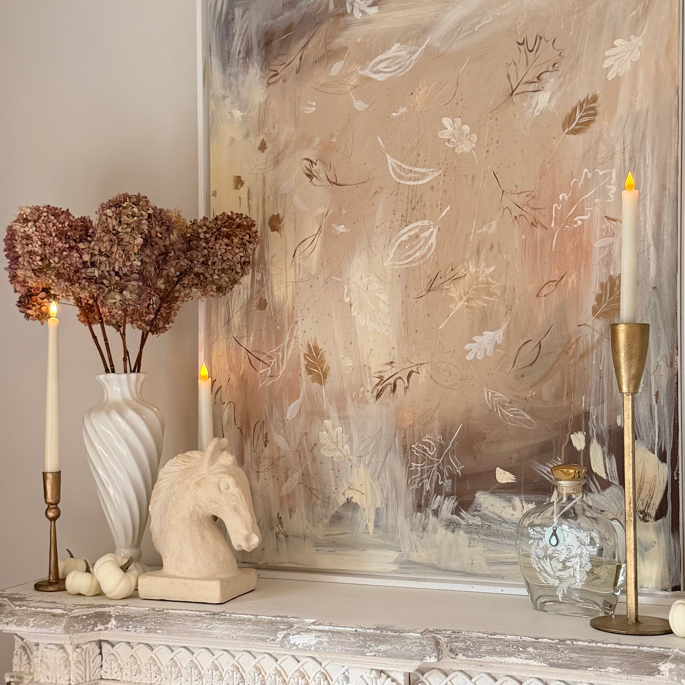 Creamy Leaves Canvas Wall Art