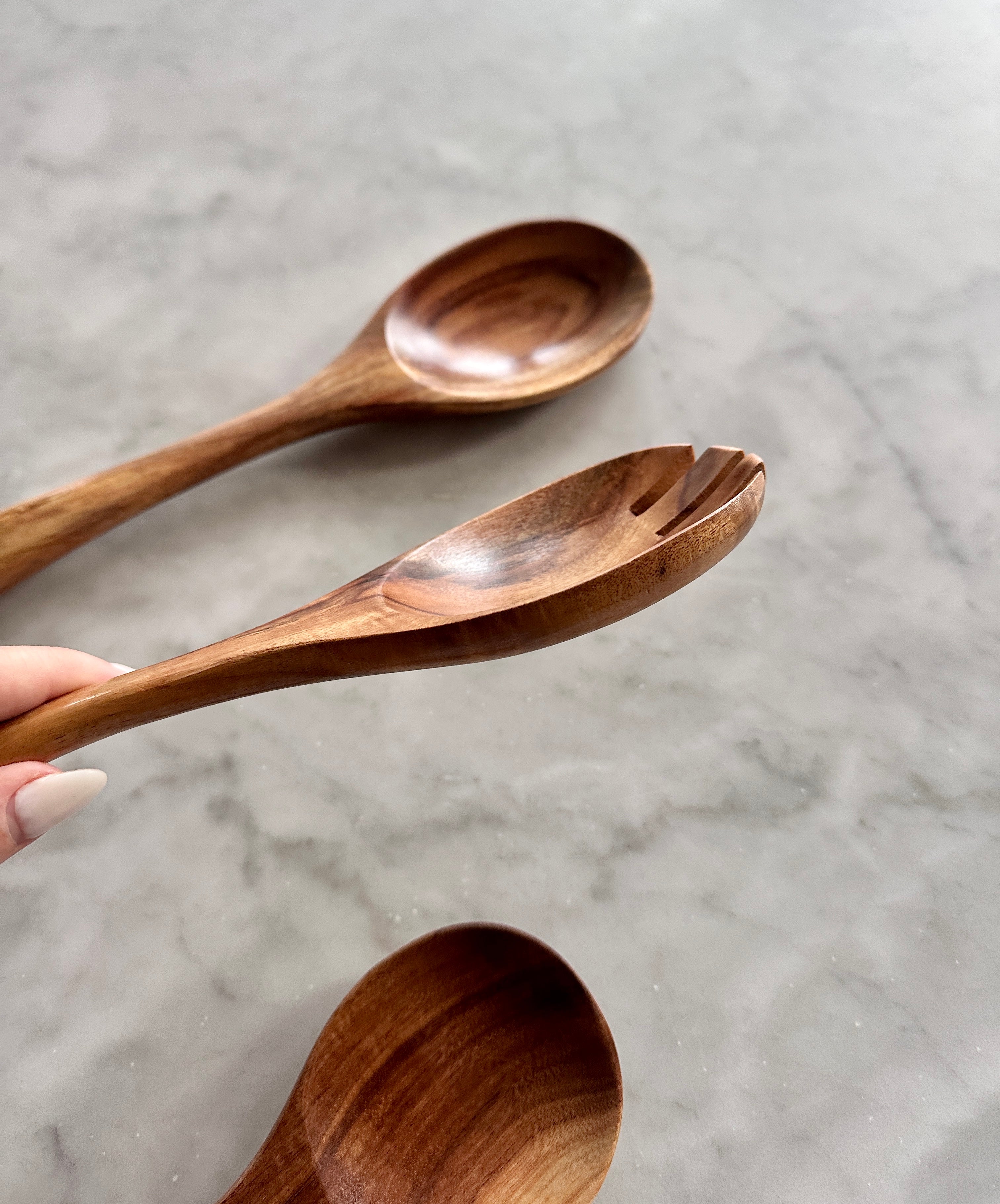 Teak Wooden Salad Spoons, Set of 3