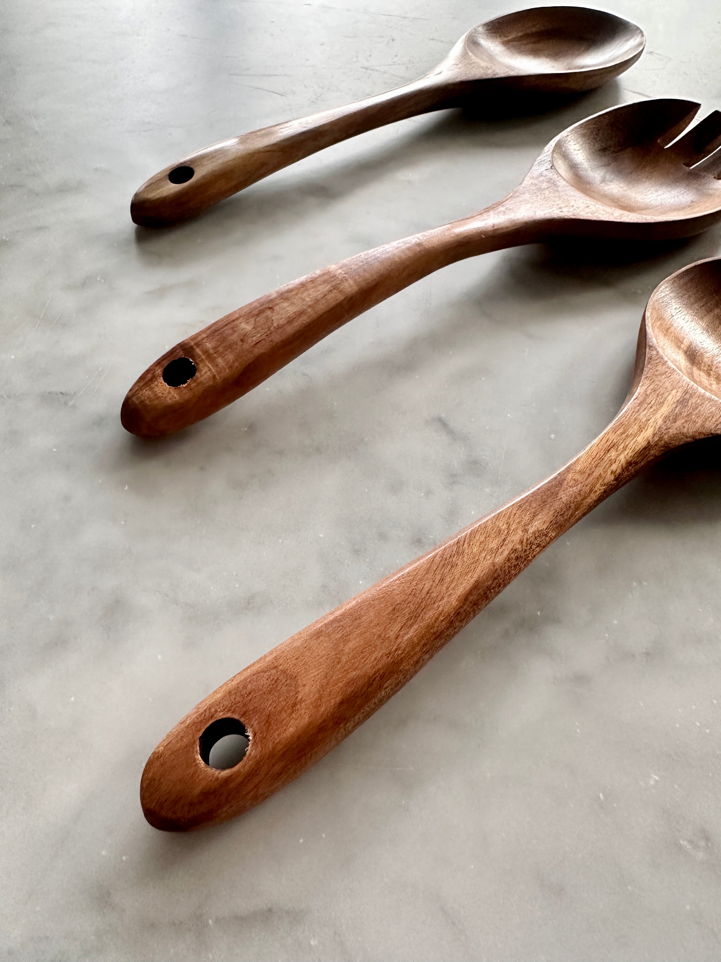 Teak Wooden Salad Spoons, Set of 3