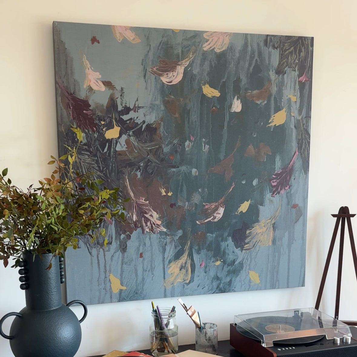 Falling Leaves Textured Canvas Wall Art (Square)