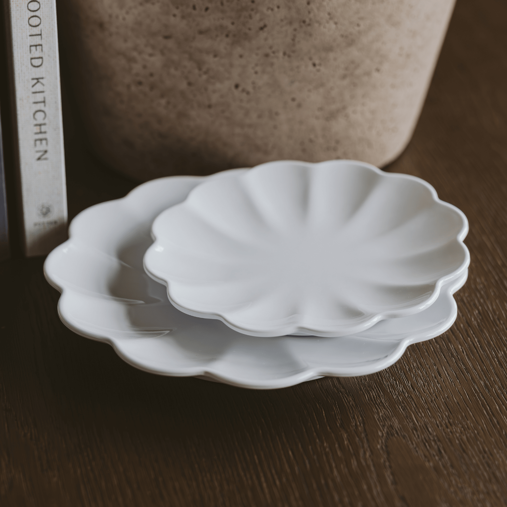 White Scalloped Serving Tray Set