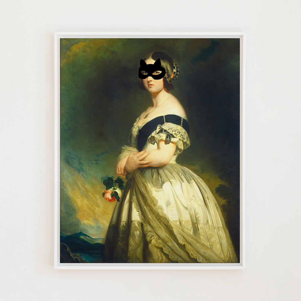 Queen Victoria and Her Cat Mask Canvas Wall Art
