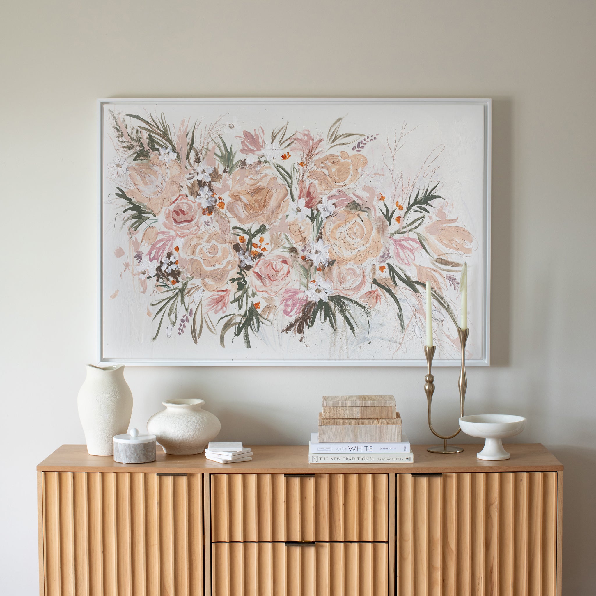 Peachy Dutch Floral Canvas Wall Art . Rectangle