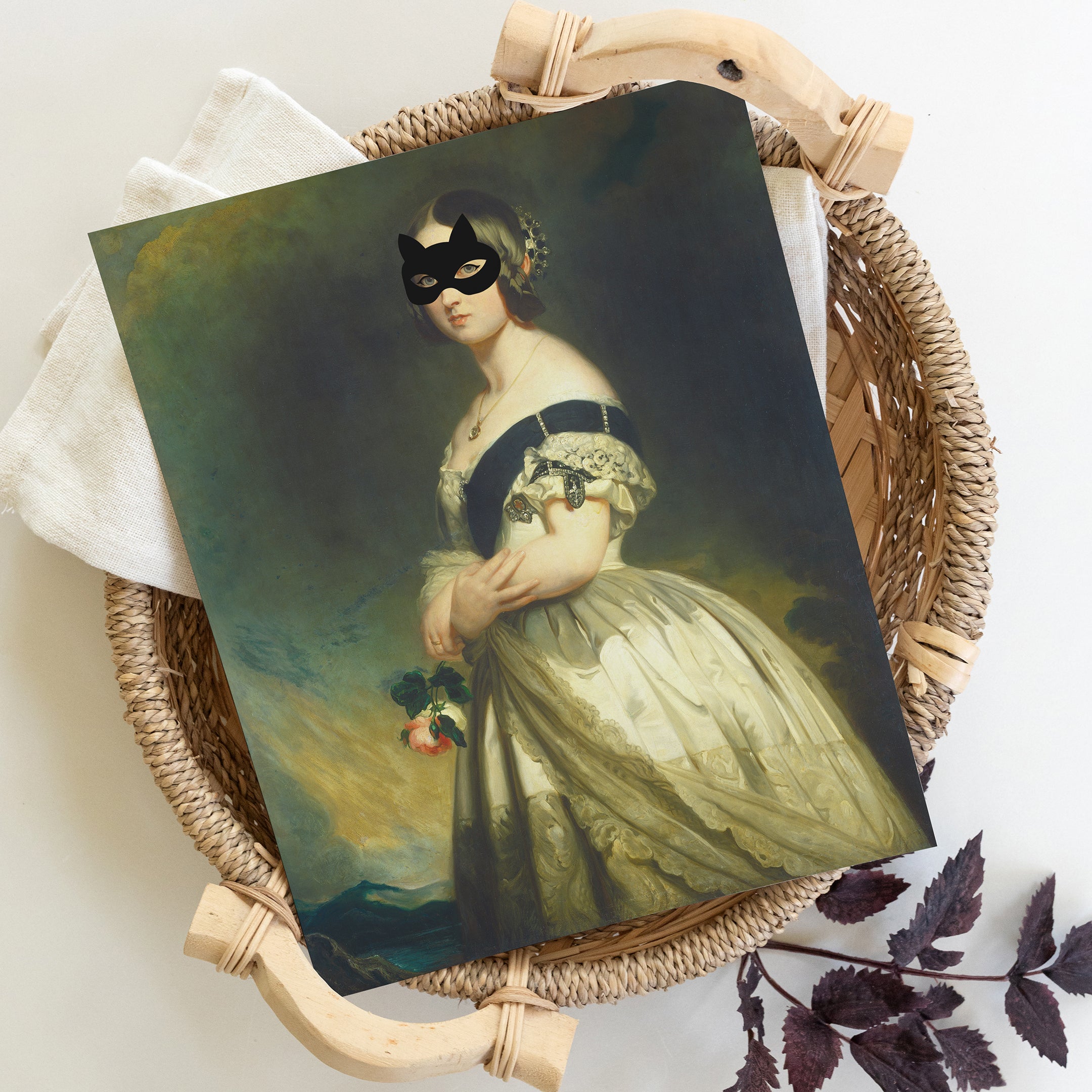 Queen Victoria and Her Cat Mask Canvas Wall Art