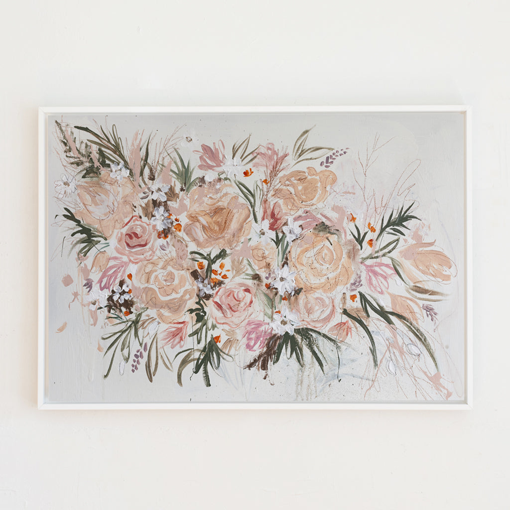 Peachy Dutch Floral Canvas Wall Art . Rectangle
