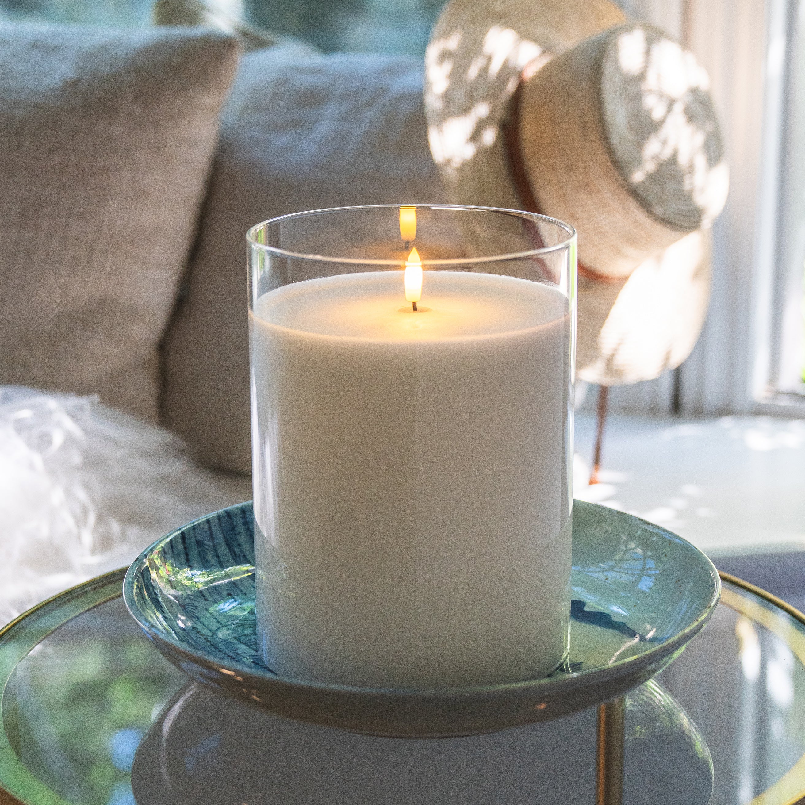 Huge White LED Flameless Hurricane Glass Candle