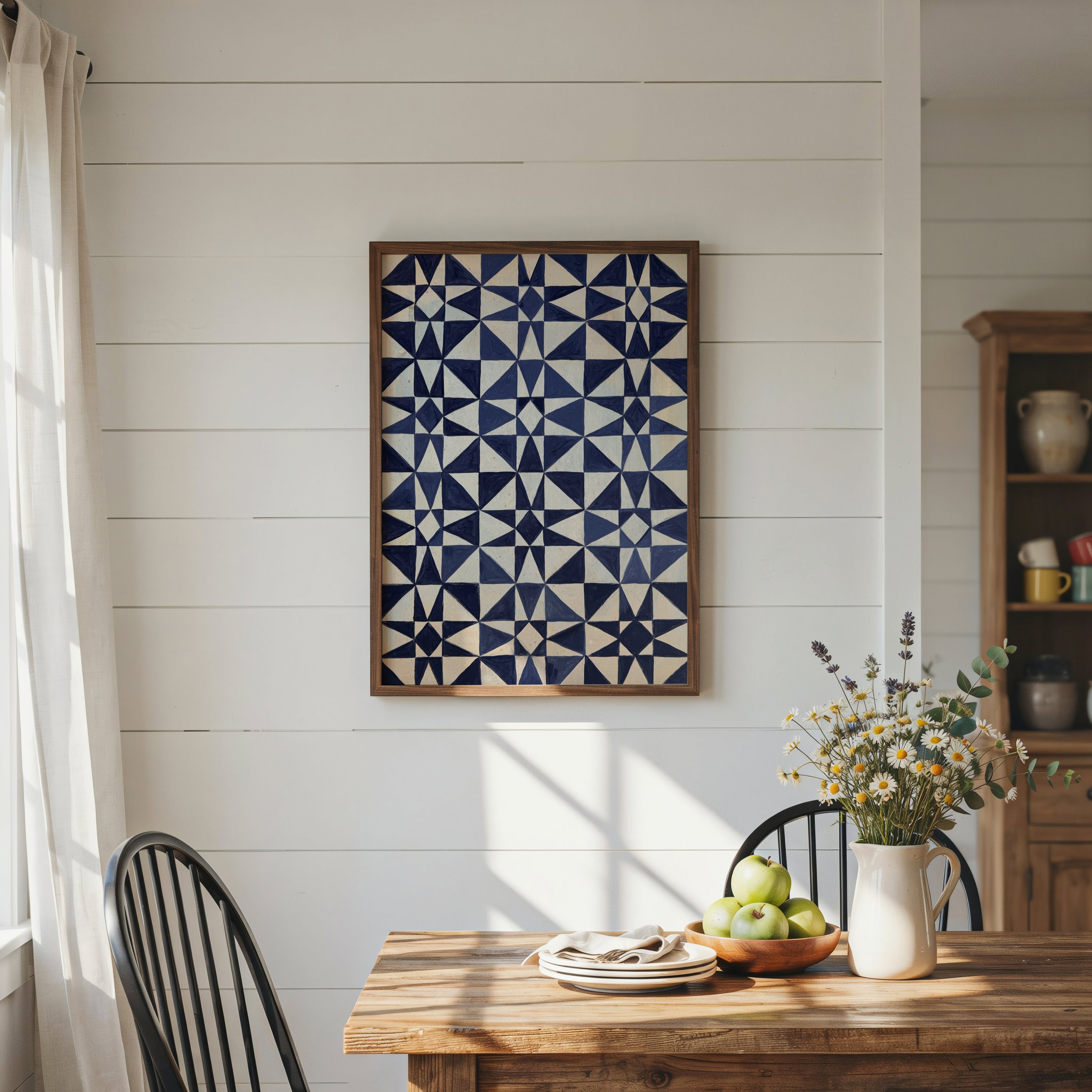 Indigo Star Canvas Wall Art. horizontal