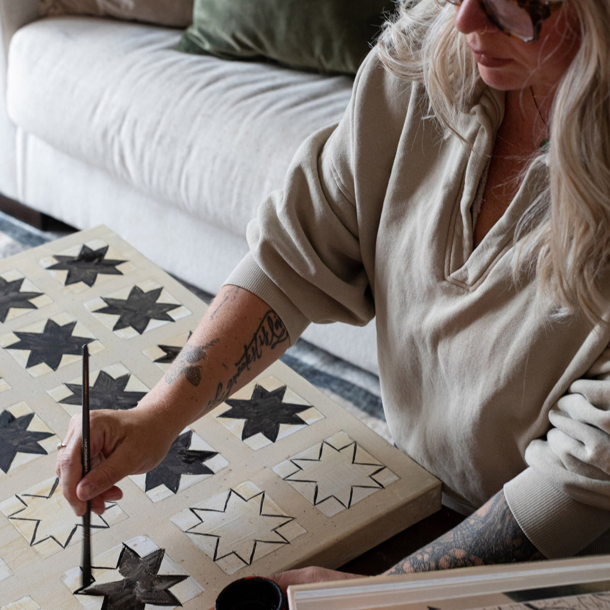 Winter Star Quilt Canvas Wall Art. vertical