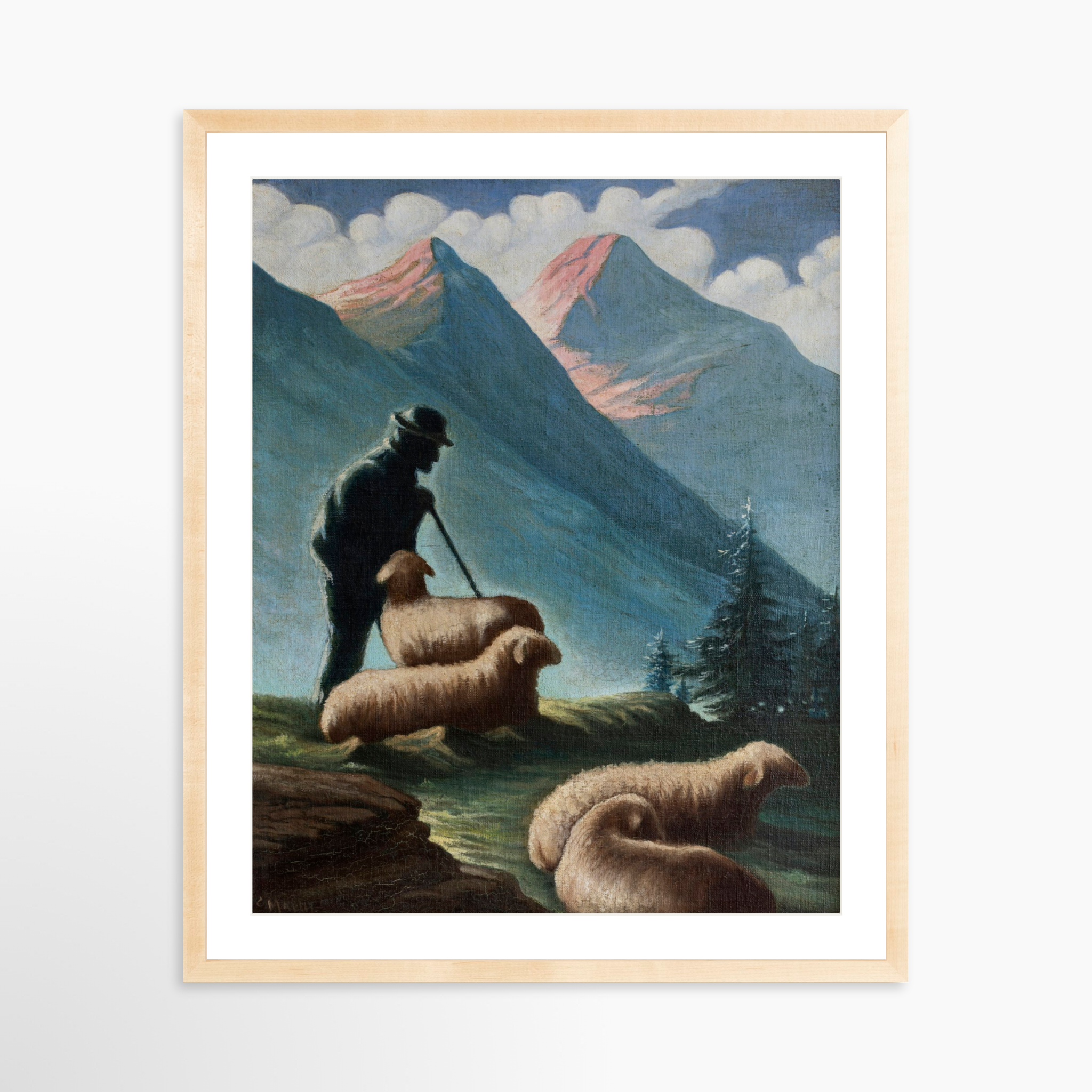 24x30 / Natural Frame + White Mat