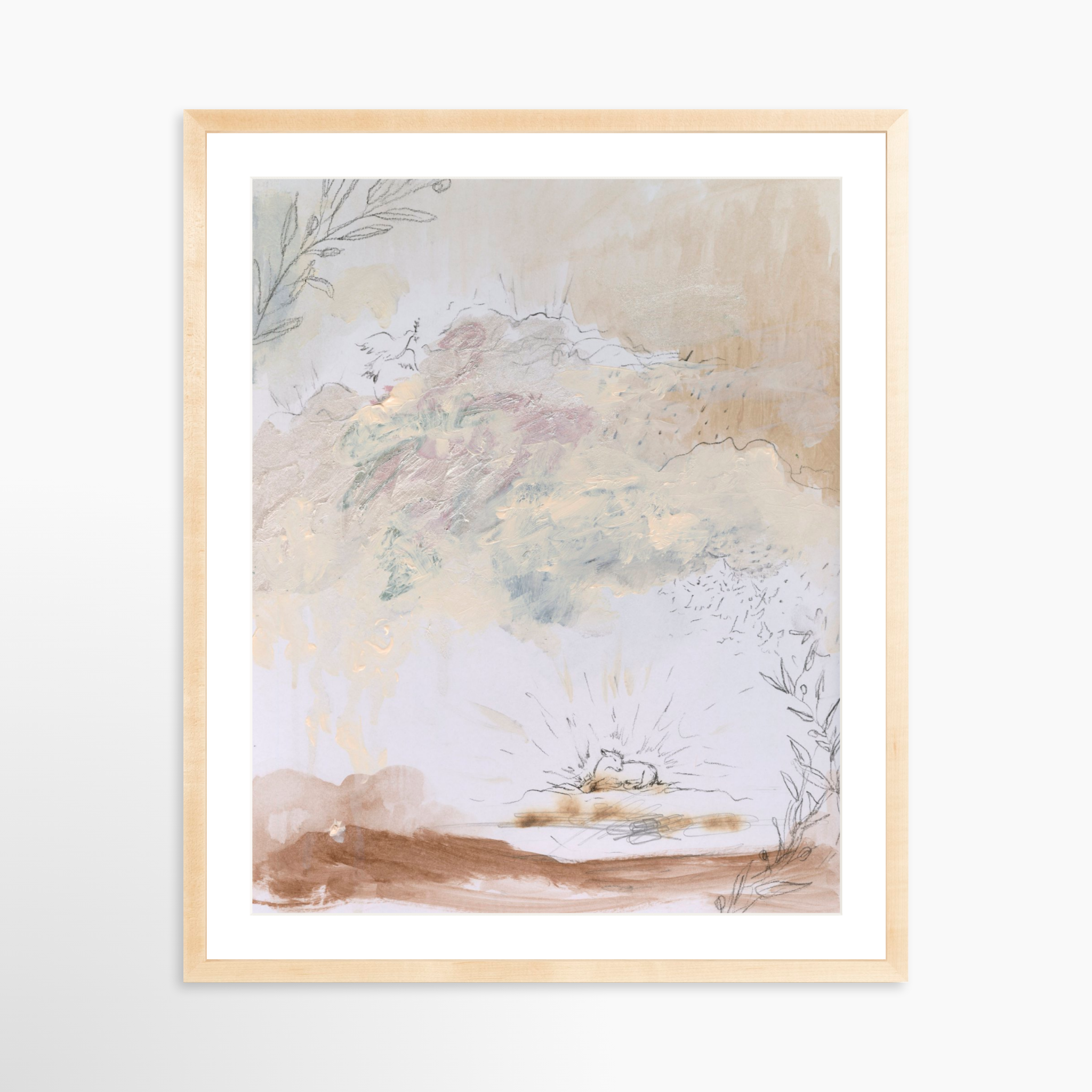 24x30 / Natural Frame + White Mat