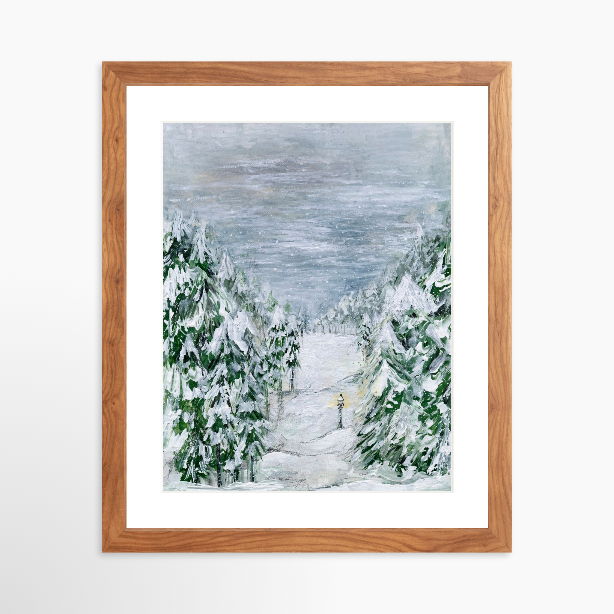 11x14 / Light Walnut Frame + White Mat