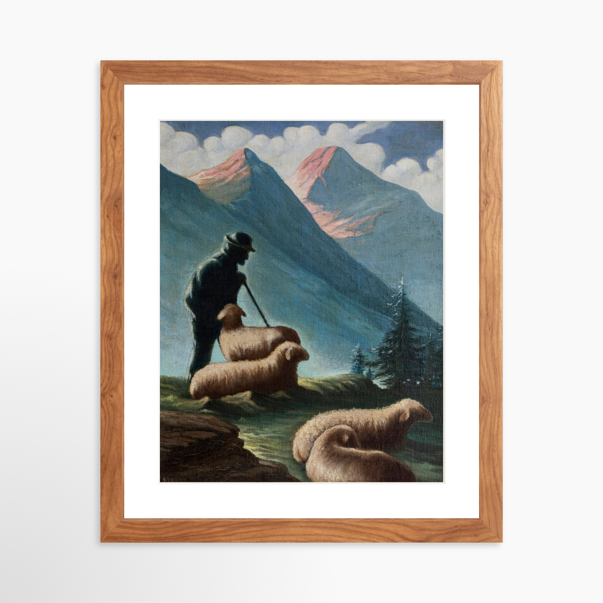 11x14 / Light Walnut Frame + White Mat