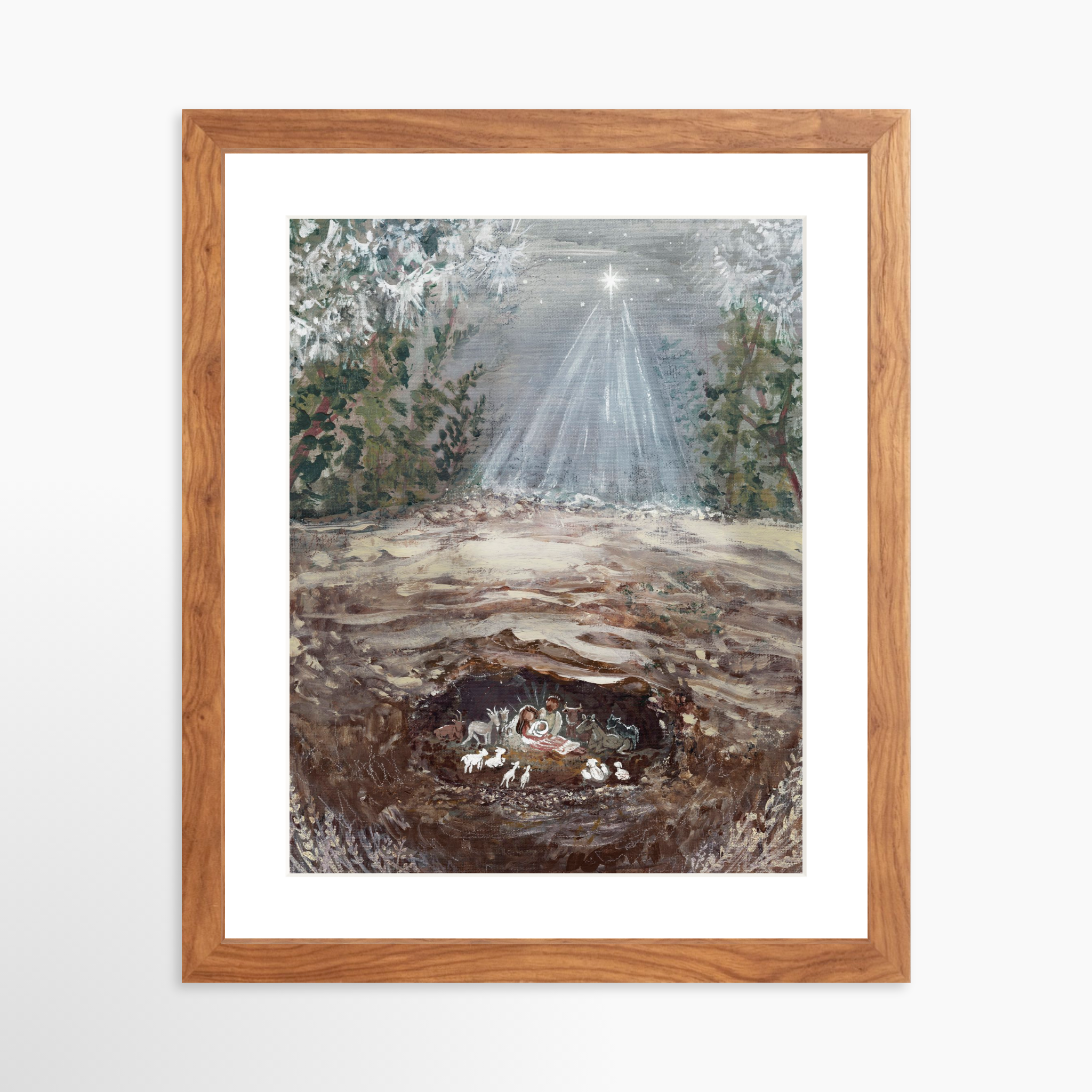 11x14 / Light Walnut Frame + White Mat