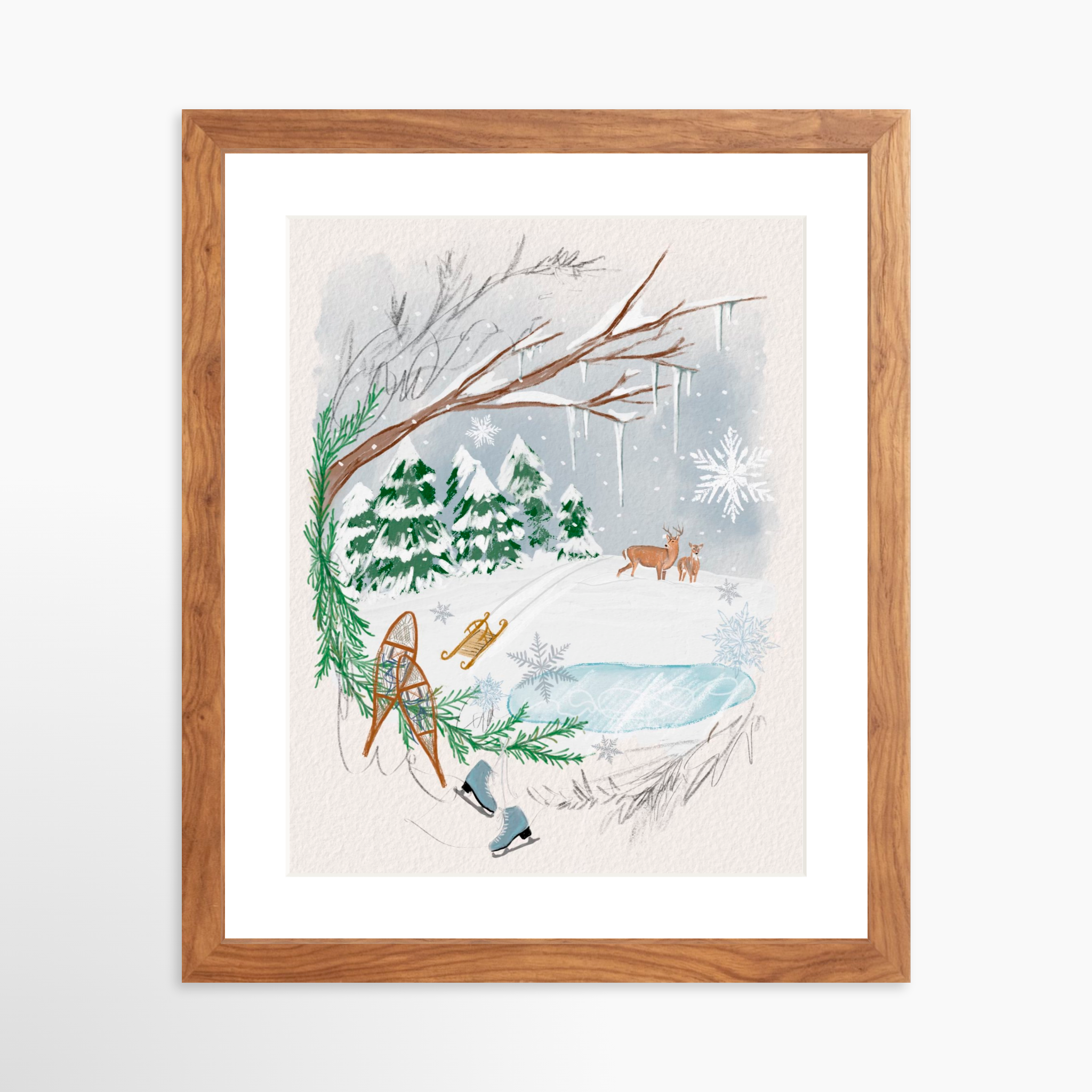 11x14 / Light Walnut Frame + White Mat