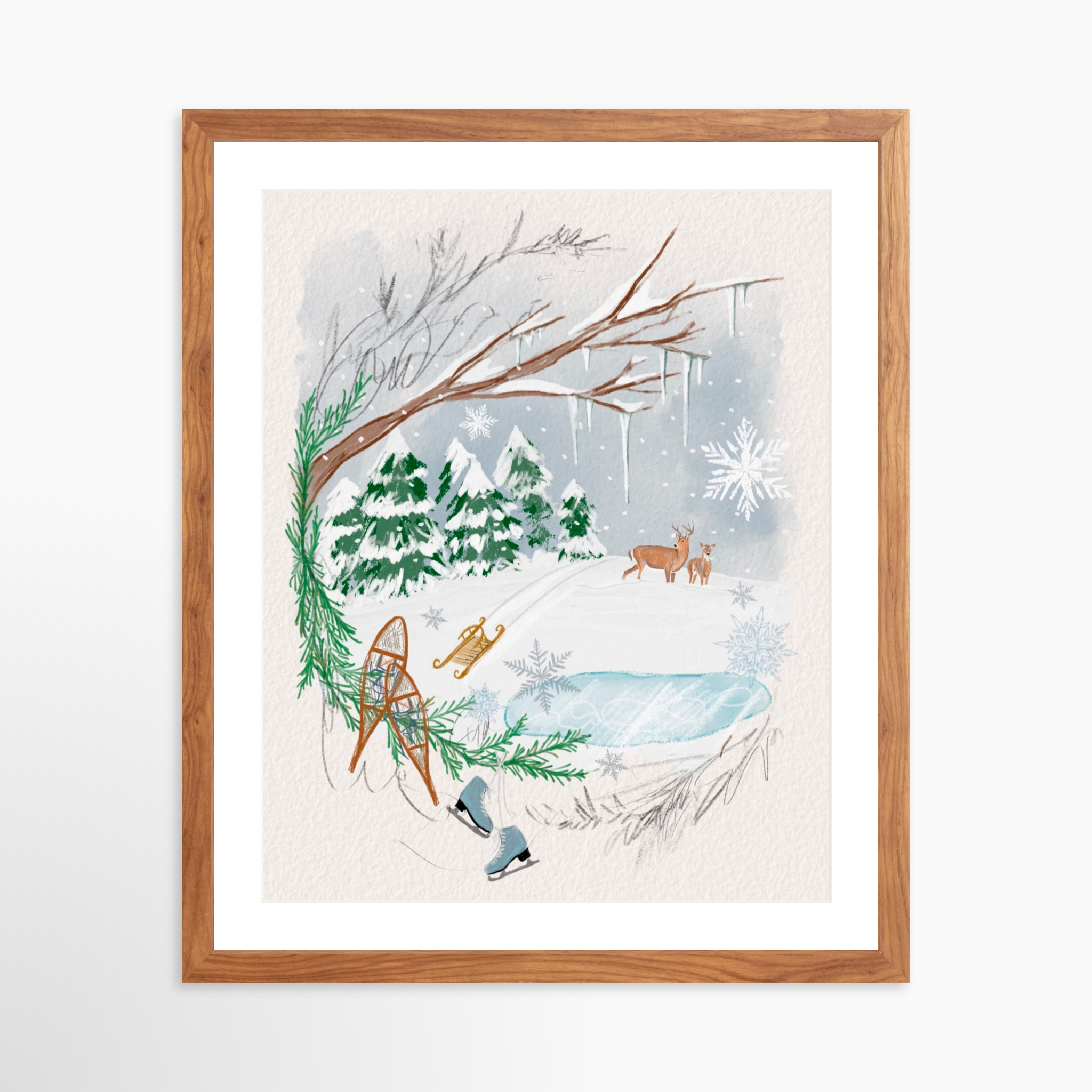 16x20 / Light Walnut Frame + White Mat