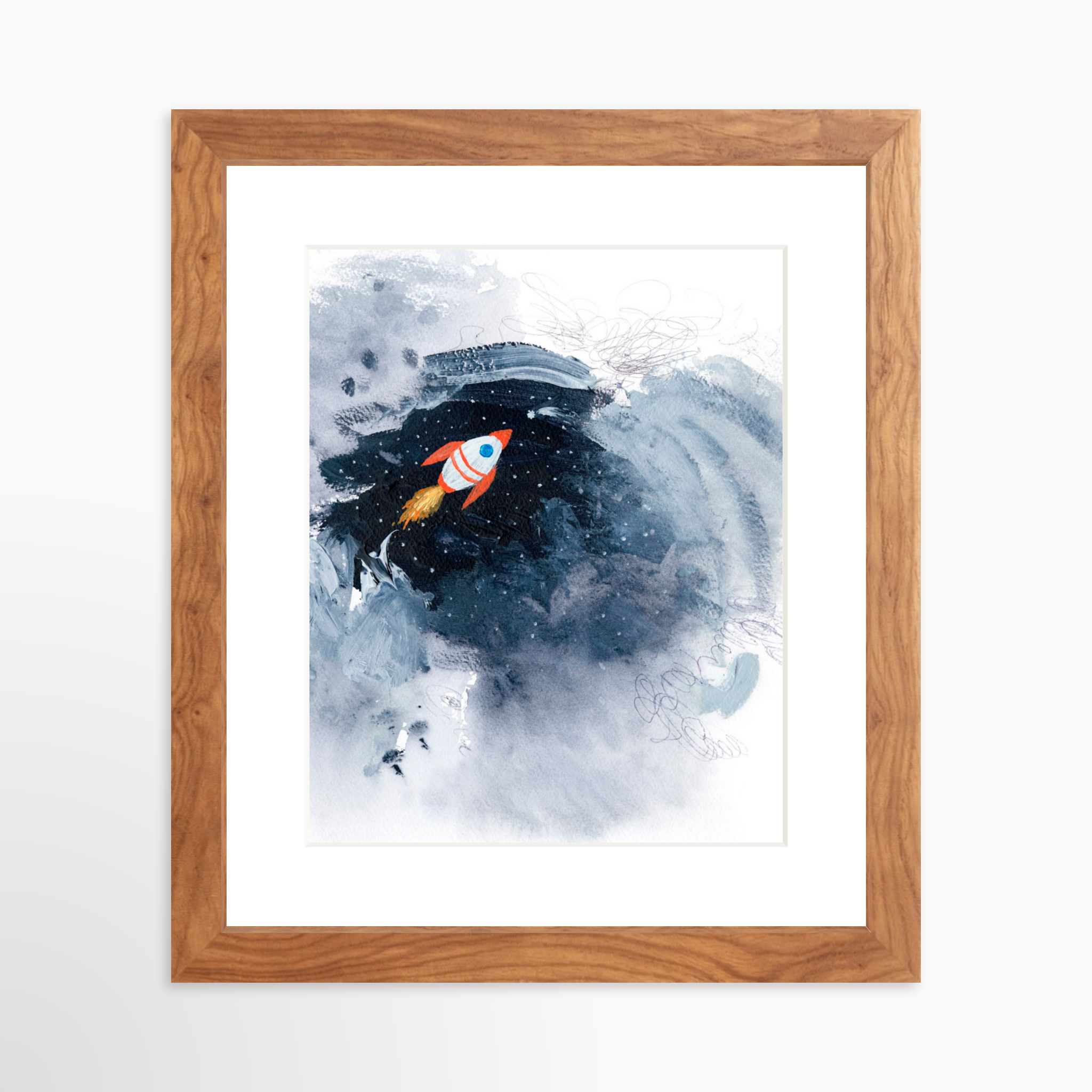 8x10 / Light Walnut Frame + White Mat