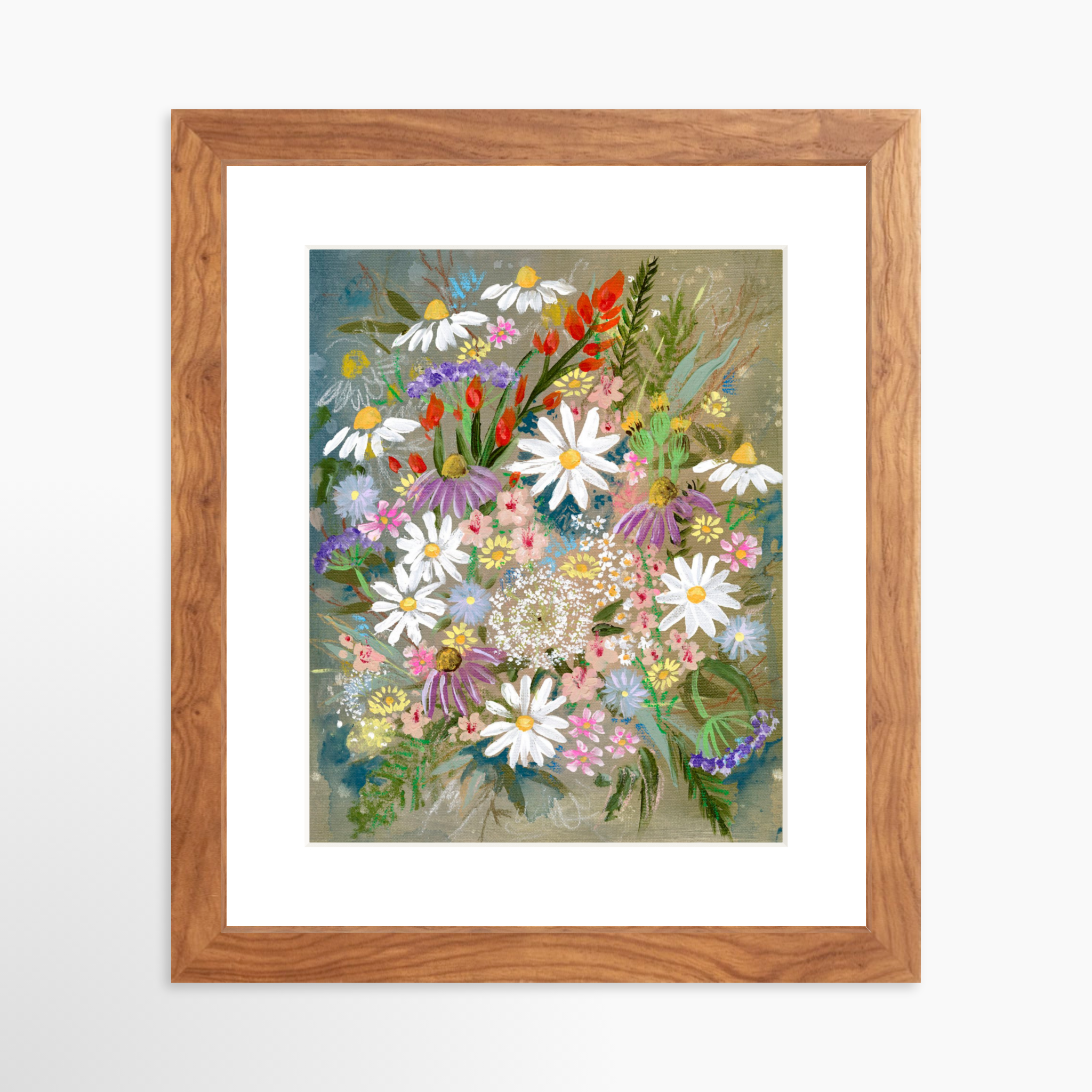 8x10 / Light Walnut Frame + White Mat