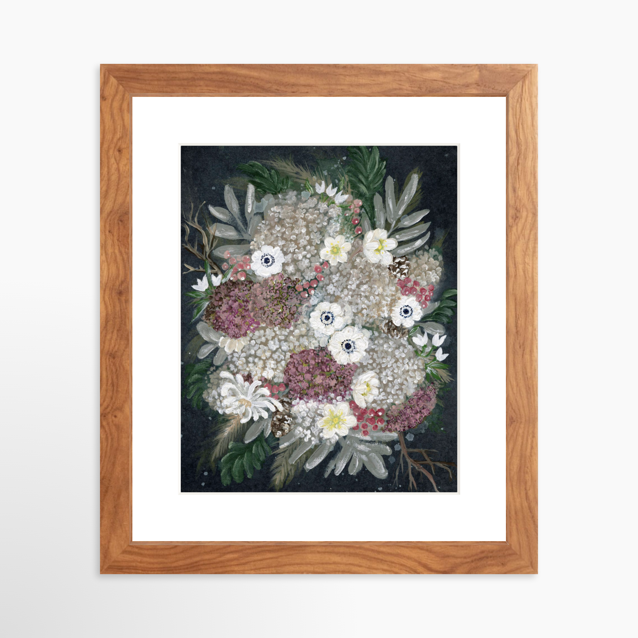 8x10 / Light Walnut Frame + White Mat