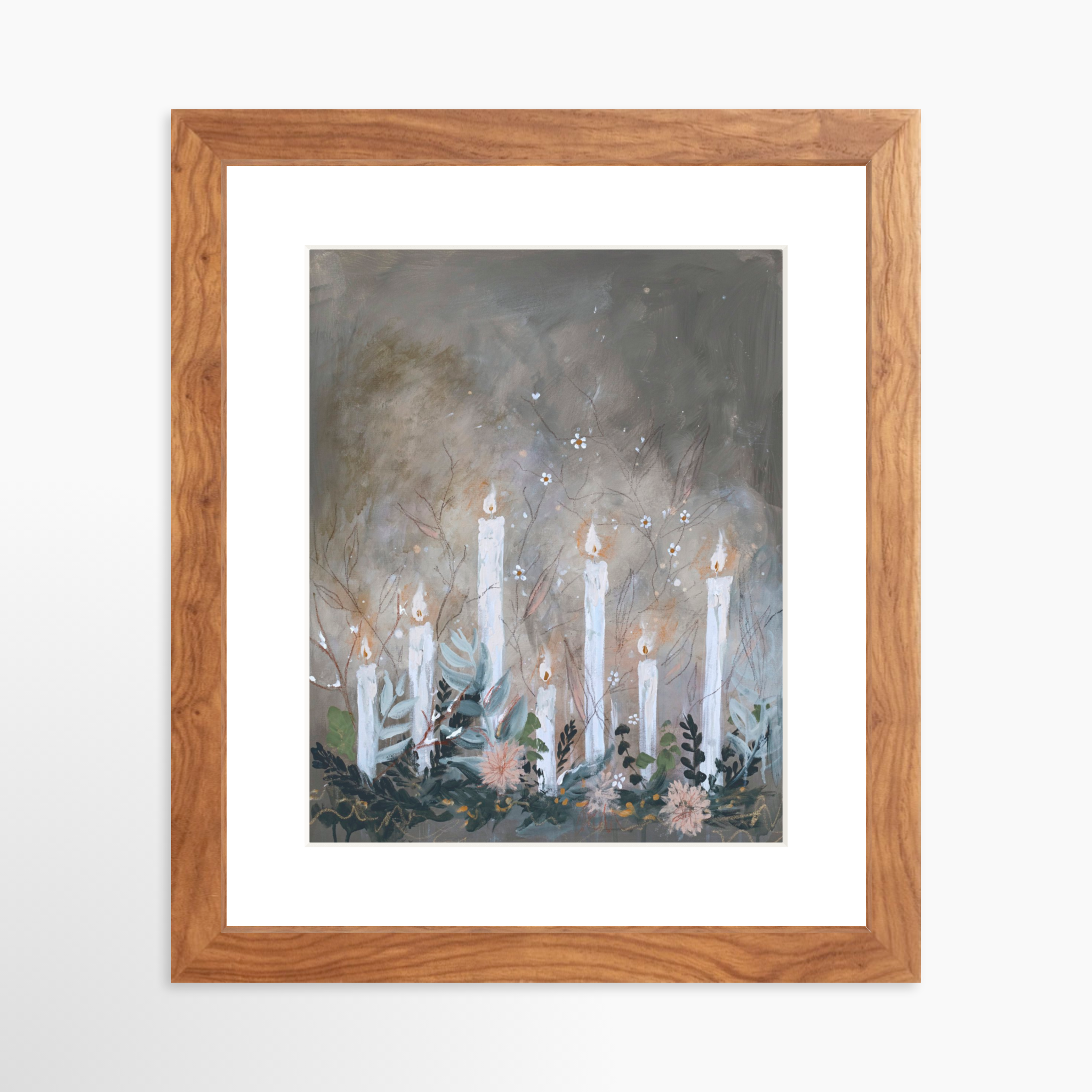 8x10 / Light Walnut Frame + White Mat